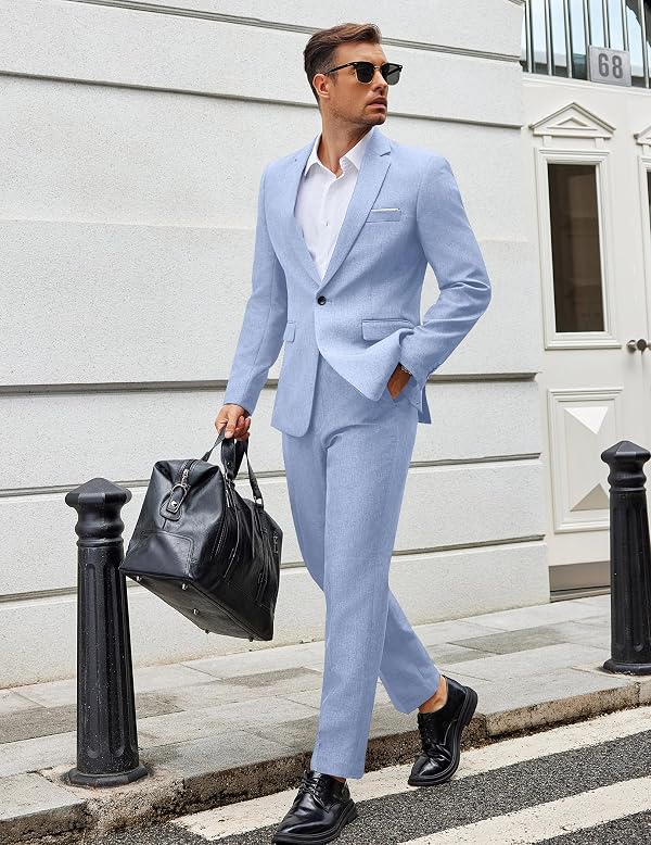 COOFANDY Men Suits Classic Fit 2 Piece Suit Set One Button Casual Blazer and Dress Pants Sets Light Blue by COOFANDY - Used condition - Image 3