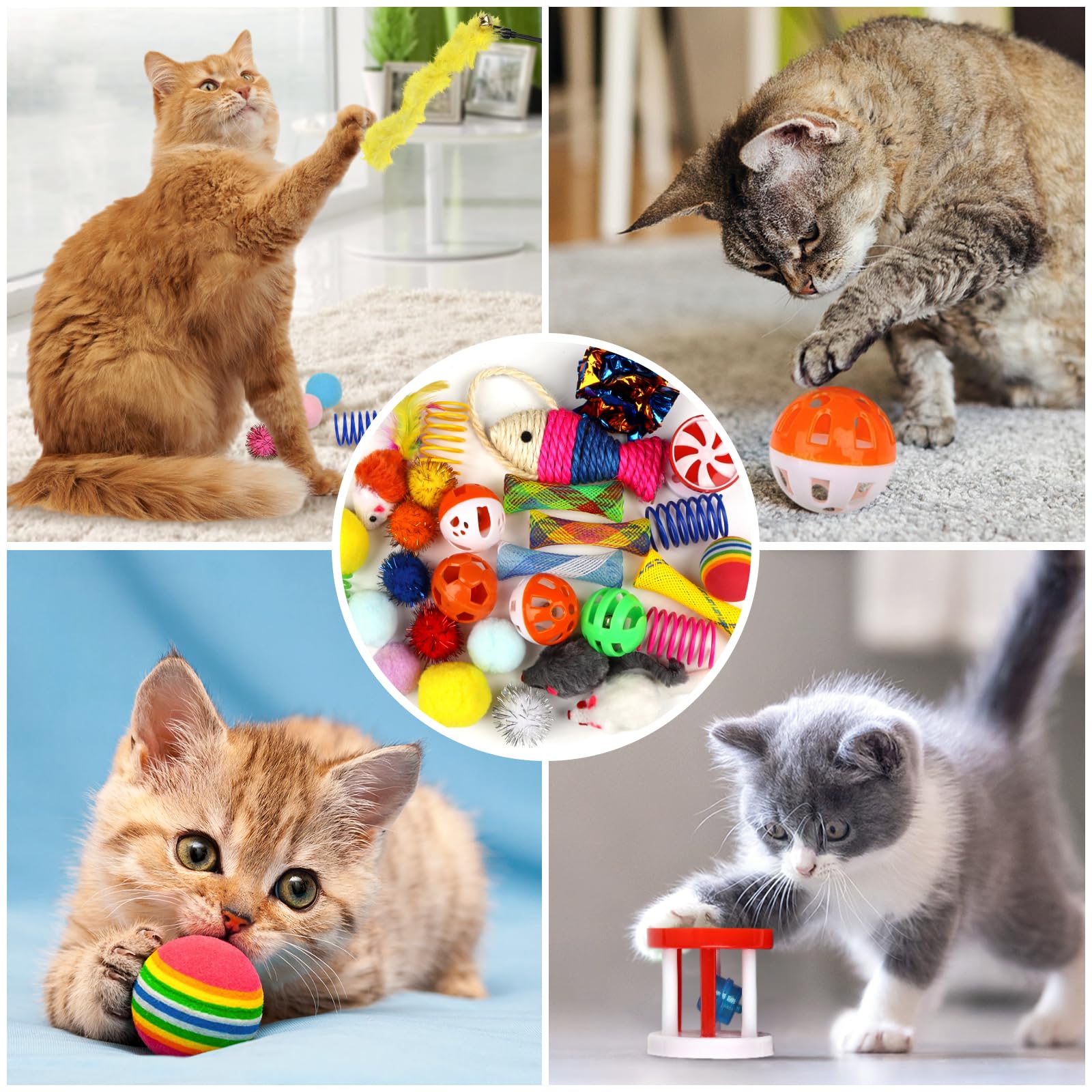 QUOZUO 32 Pièces Jouets Chat, Jeux Chat Interactif avec Plumes, Balles, Souris pour Chat et Boules, Jouets pour Chats