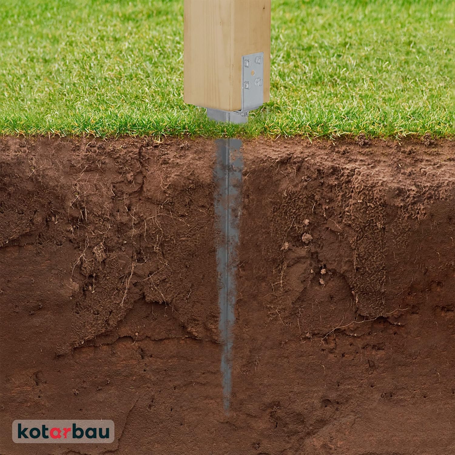 KOTARBAU® Podstawa Słupa Regulowana - 0-160 mm - Podstawa Słupa U - 70 cm - Kotwa Wbijana - Wspornik Słupa Drewnianego - Stalowy