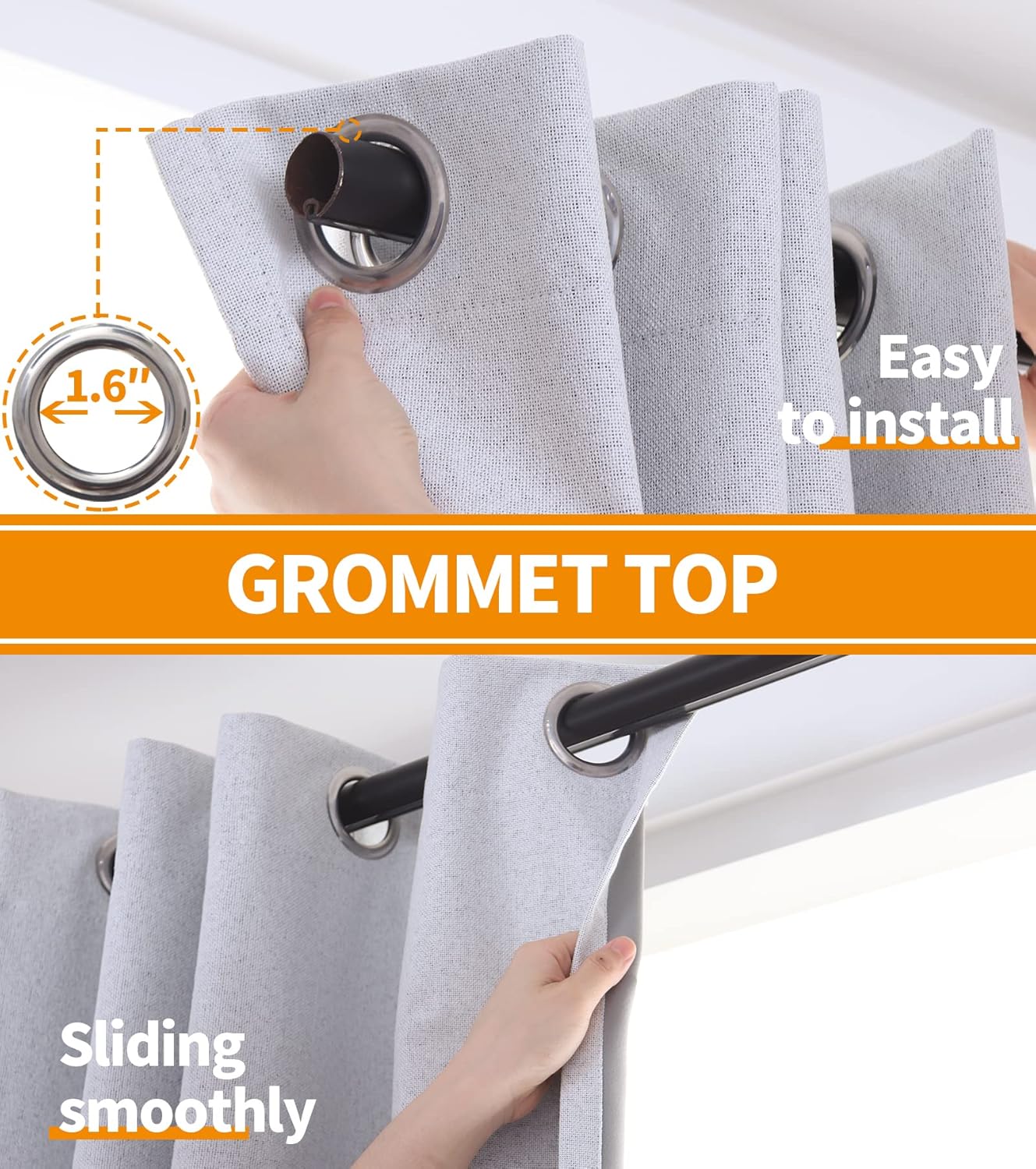 YoungsTex White Linen Blackout Kitchen Curtains 40 Inch Length, Short Thermal Insulated Black Out Drapes with Grommet Privacy for Bathroom Bedroom Window, 2 Panels, 42 X 40 Inch