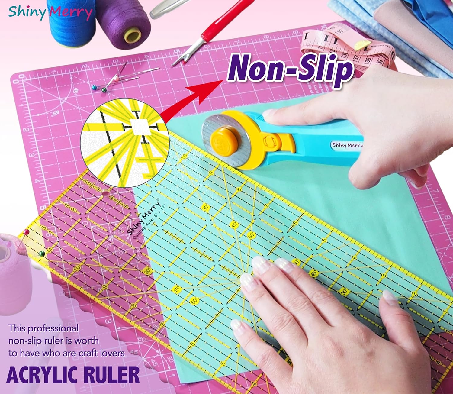 Quilting Ruler 6"x24",Non-Slip Clear Acrylic Sewing Ruler with Easy-to-Read Grid,Yellow & Black Grid Design,Perfect for Fabric,Patchwork,Cutting & Sewing Crafts,Durable Tool for Quilting