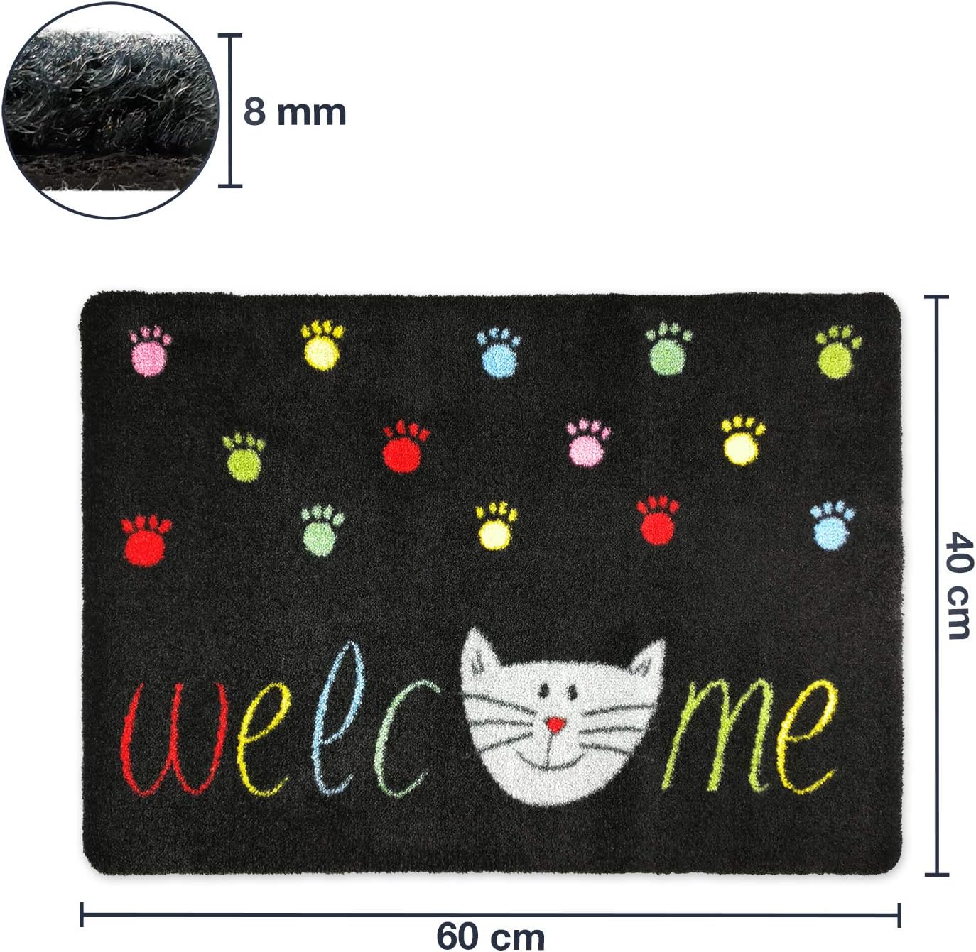 deco-mat Cat Doormat, 40 x 60 cm, Black, Non-Slip and Washable, for Indoor and Outdoor Use Funny Design, Welcome Colorful - Image 3