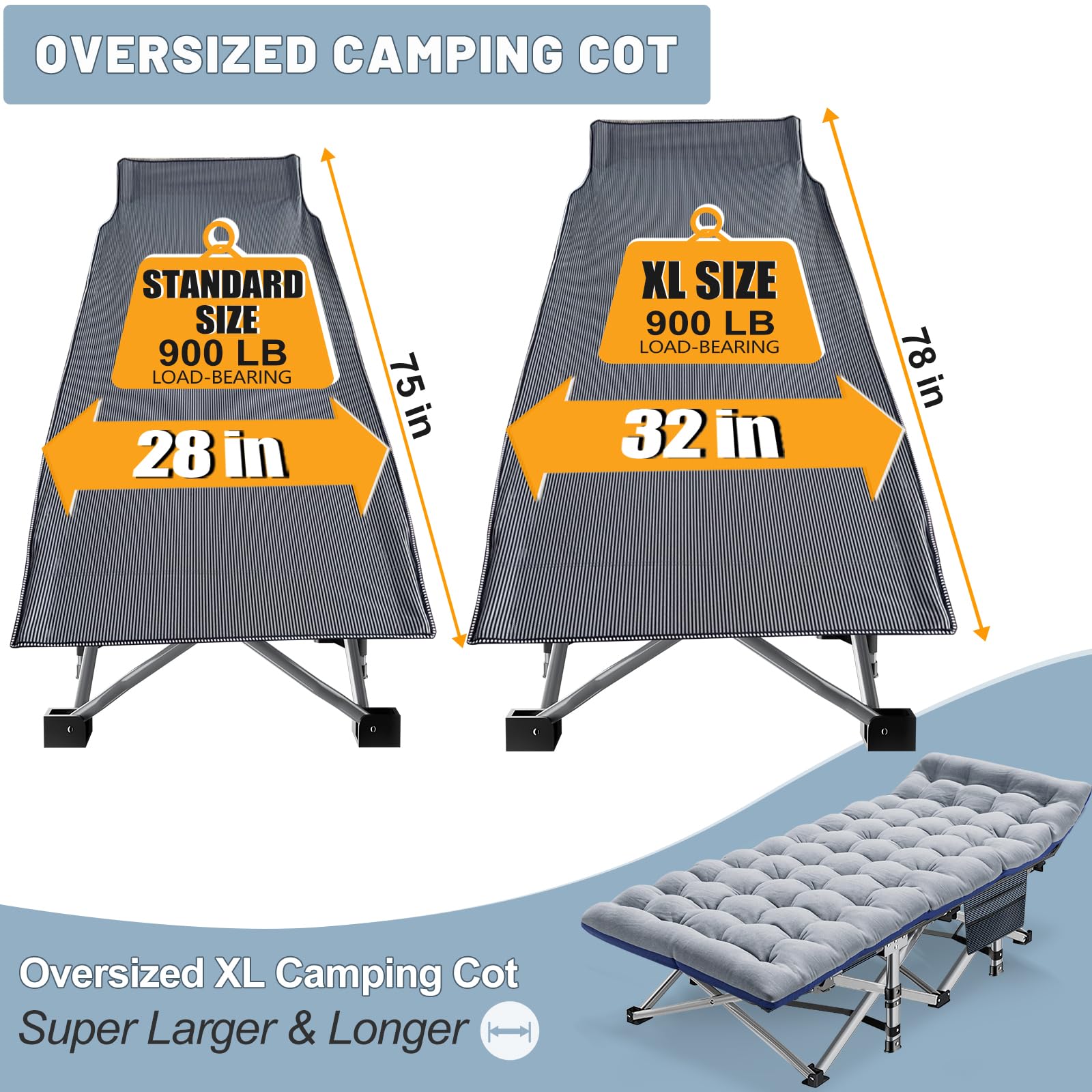Extra Large Folding Camping Cot With Mattress For Adults - 78" X 32" X 18", Heavy Duty & Portable