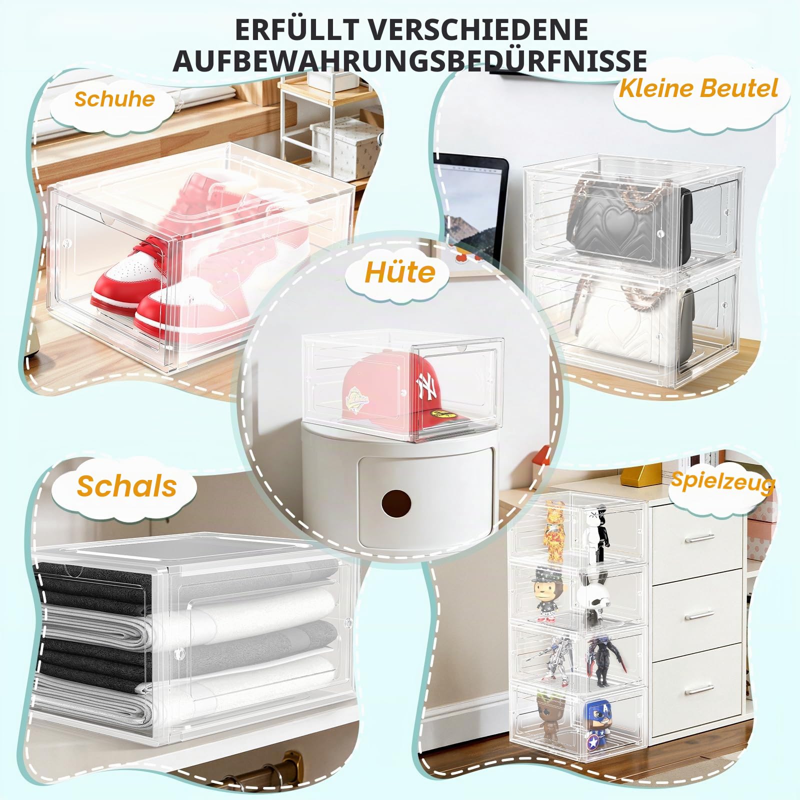 SCAVATA Hut-Organizer-Box, stapelbar, transparent, für Baseballkappen, Behälter mit magnetischer Tür für Hüte, Snapback-Kappen-Aufbewahrung, Hutständer, Vitrine, hält je 8 Hüte (transparent)