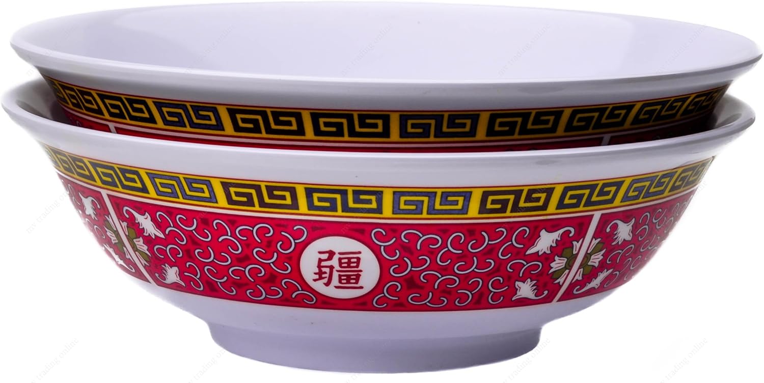 M.V. Trading Melamine Oriental Pho Noodle Soup Bowl, 52 Ounce, Longevity Design, Set of 2