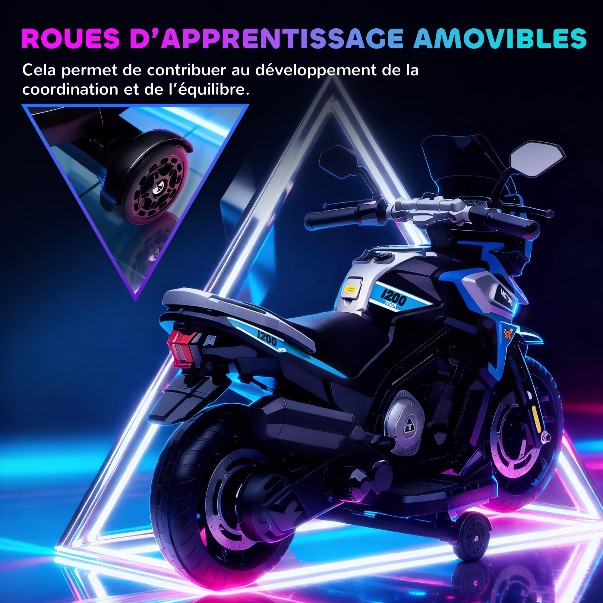 AIYAPLAY Elektro-Kinder-Motorrad 6V Stützräder 18-36M Blau