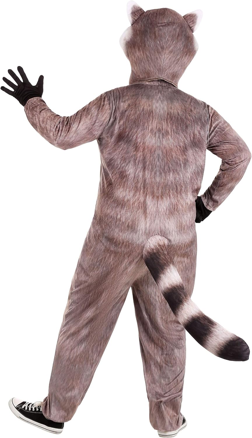 Plus Size Realistic Raccoon Costume - Soft Minky Jumpsuit with Stuffed Tail