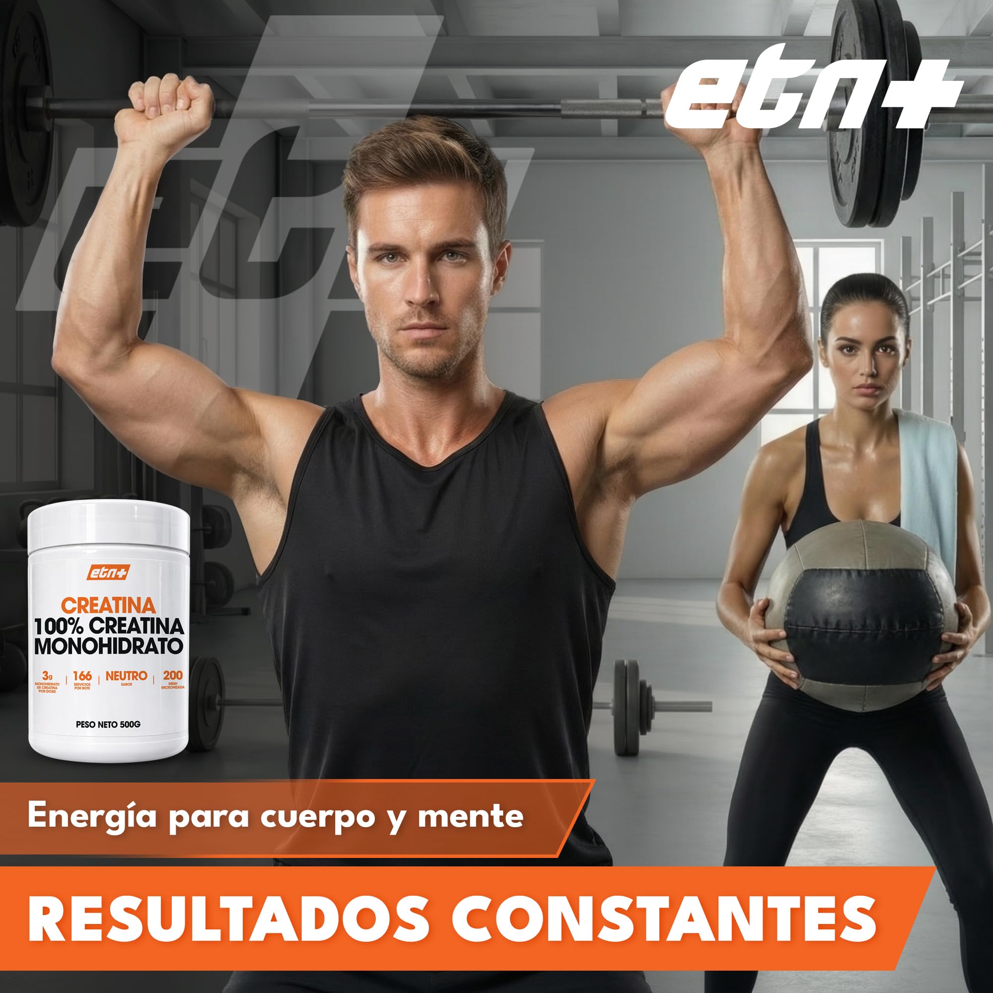 ETN+ Creatina Monohidrato 100% Micronizada 500 g | Creatina Pura 200 Mesh | 3 g por Dosis 166 Servicios| Vegana Sin Gluten Sin Azucar | Incluye Dosificador | Sin Sabor - 3