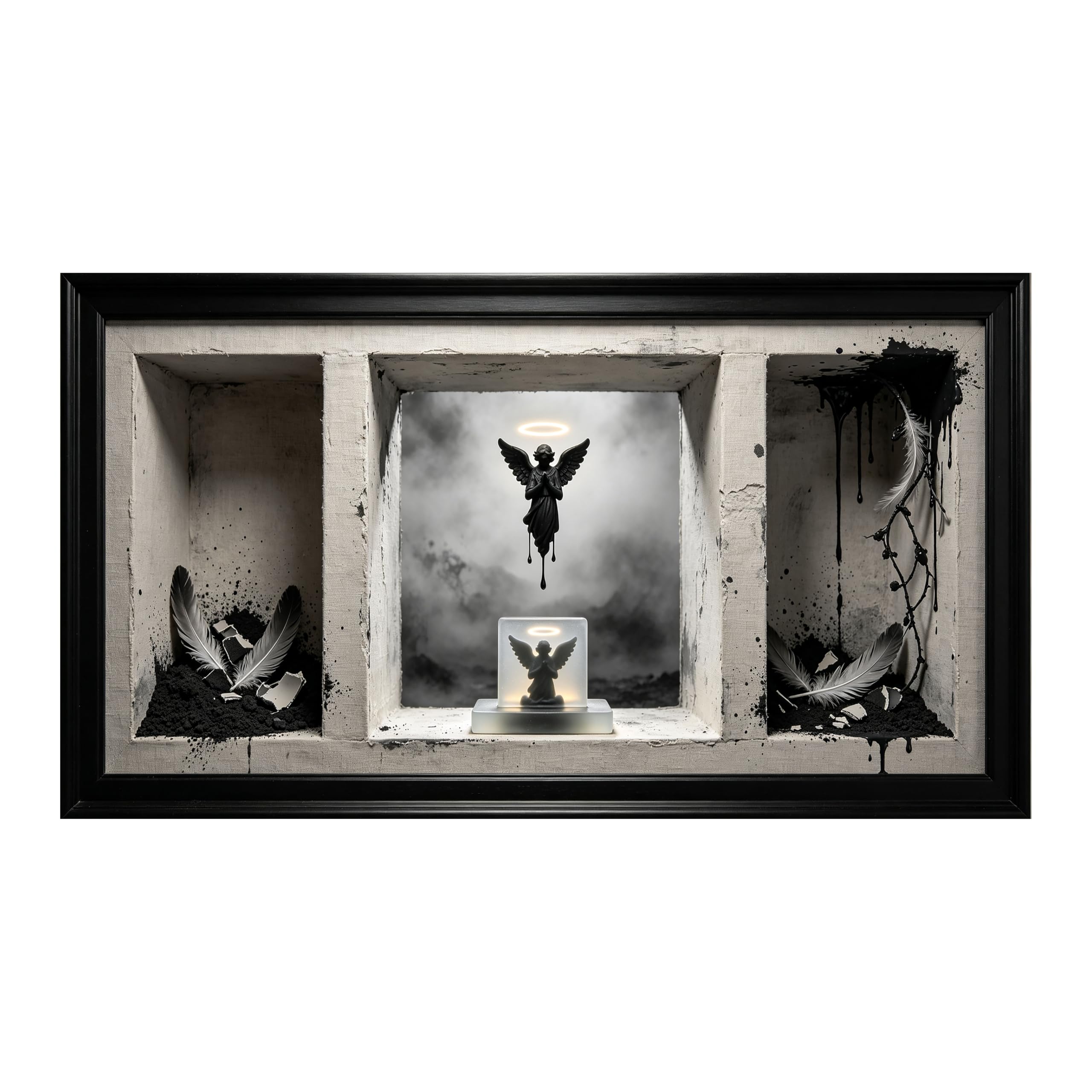 Yzpallescene 3D Framed Wall Art Gothic Angel Monochrome Surrealism Large Size SelfAdhesive Removable Wall Decor Prints Artwork for Living Room Bedroom Office
