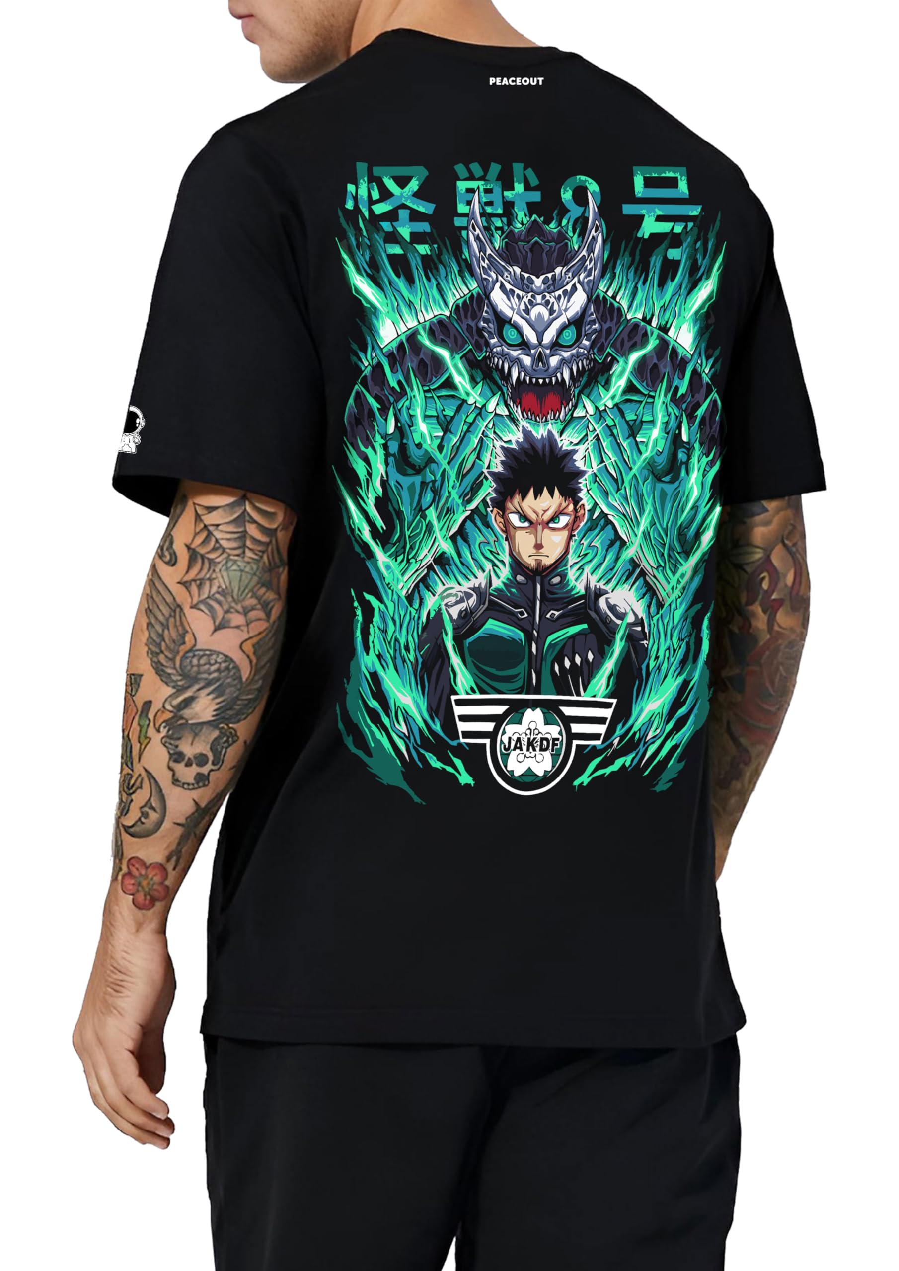PeaceOutKaiju Anime t Shirt for Men | Printed Tshirts | Round Neck | Cotton Black