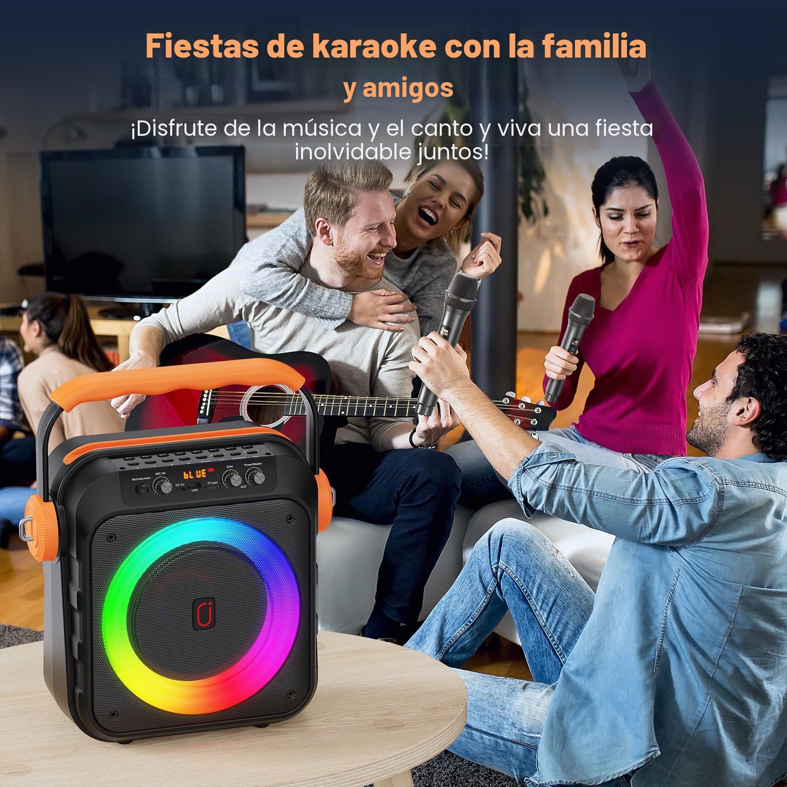JYX Karaoke 2 Microfonos Inalambricos, Altavoz con Microfono, Karaoke Profesional, Karaoke Portatil, Altavoz Bluetooth con Efectos de luz LED, Apto para Adultos/niños.