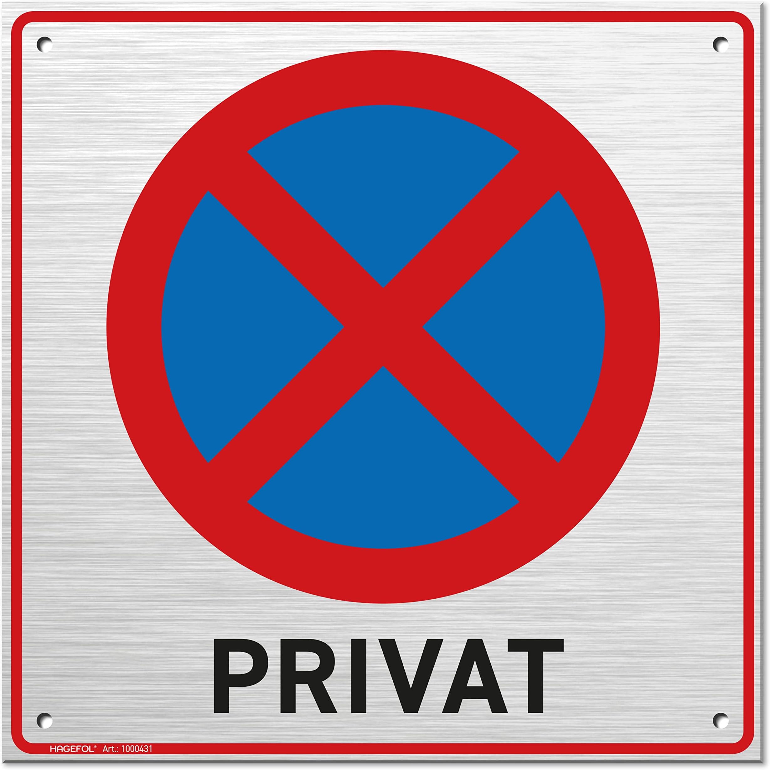 HAGEFOL® Parking Sign (20 x 20 cm, Small), Includes 4 Drill Holes, Private Parking Sign with Notice, No Parking Sign Private Parking (Brushed Aluminium Metal)