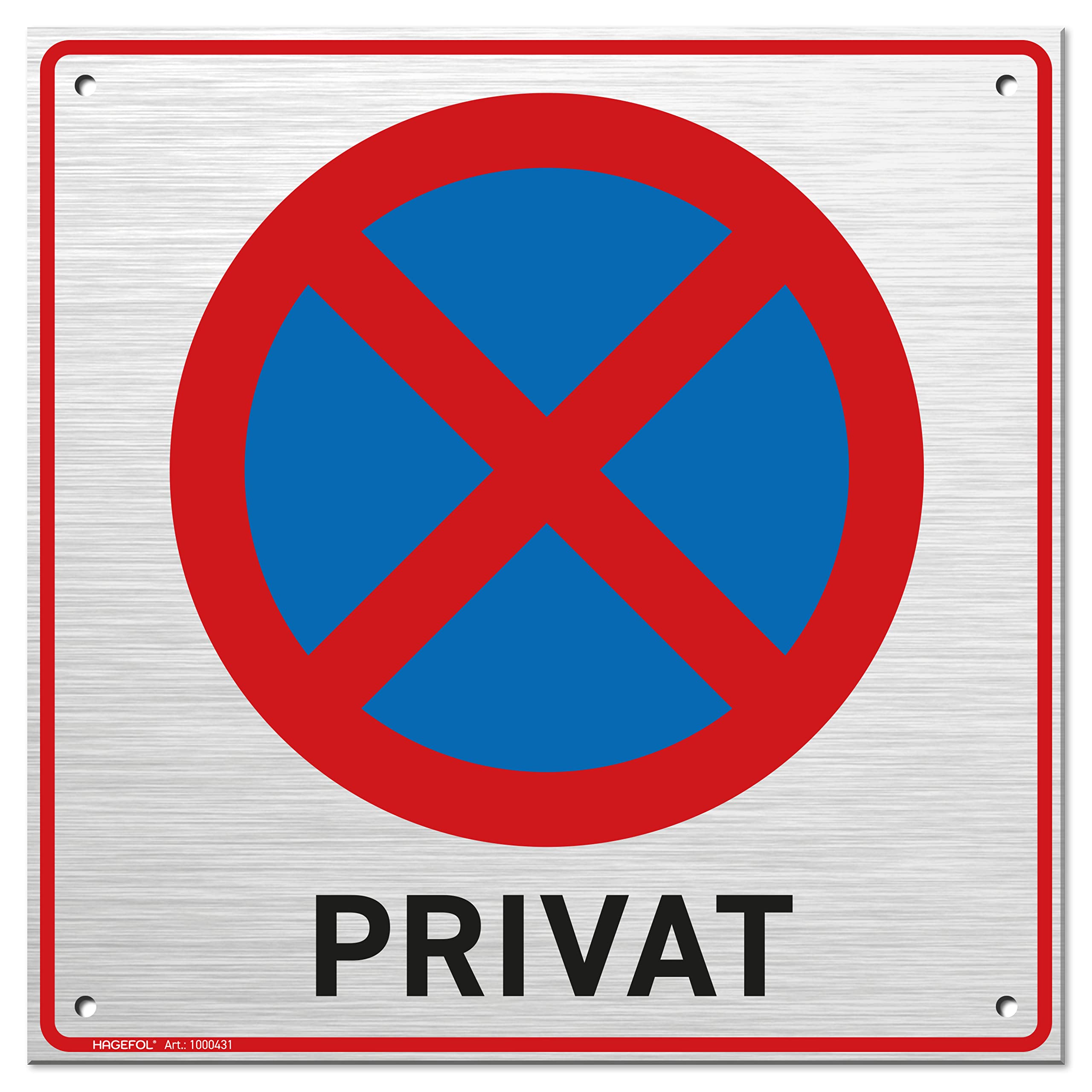HAGEFOL® Parking Sign (20 x 20 cm, Small), Includes 4 Drill Holes, Private Parking Sign with Notice, No Parking Sign Private Parking (Brushed Aluminium Metal)