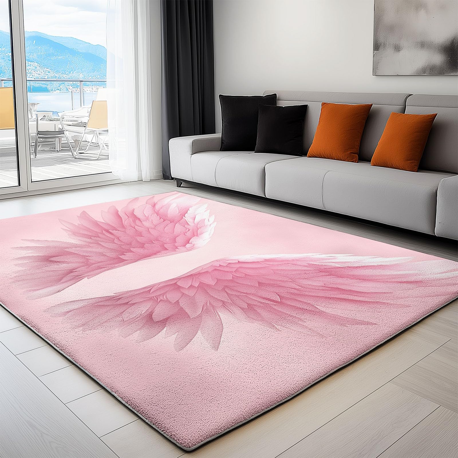 Jasne tło Dywan do salonu z krótkim włosiem 160 x 230 cm pióro anioła dywaniki flanelowe, zmywalny dywanik do sypialni, dekoracja salonu Y do domu, antypoślizgowe duże dywaniki
