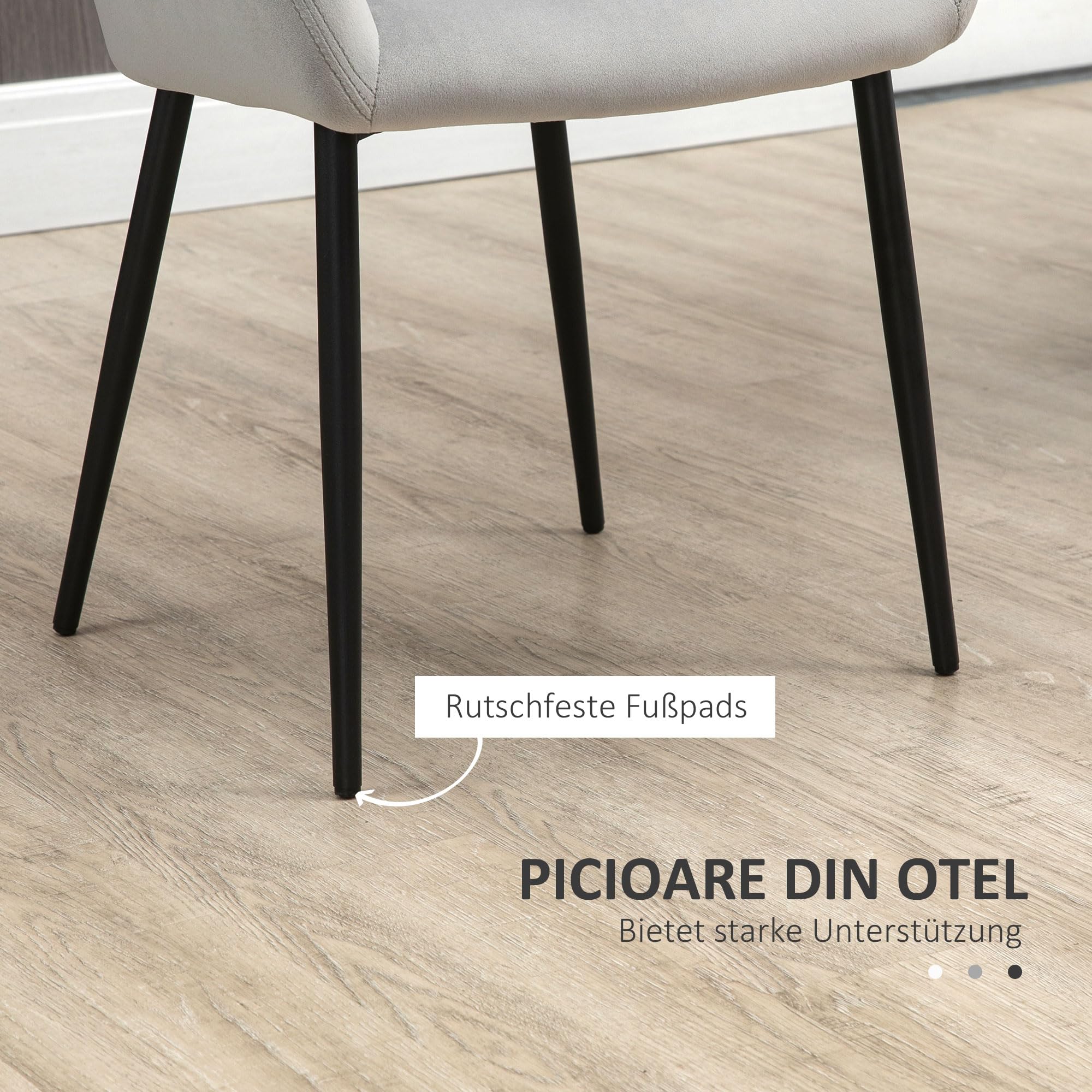 HOMCOM set van 4 eetkamerstoelen keukenstoel met rugleuning zitplaats voor keuken woonkamer fluweelzacht staal grijs 45 x 61 x 98 cm