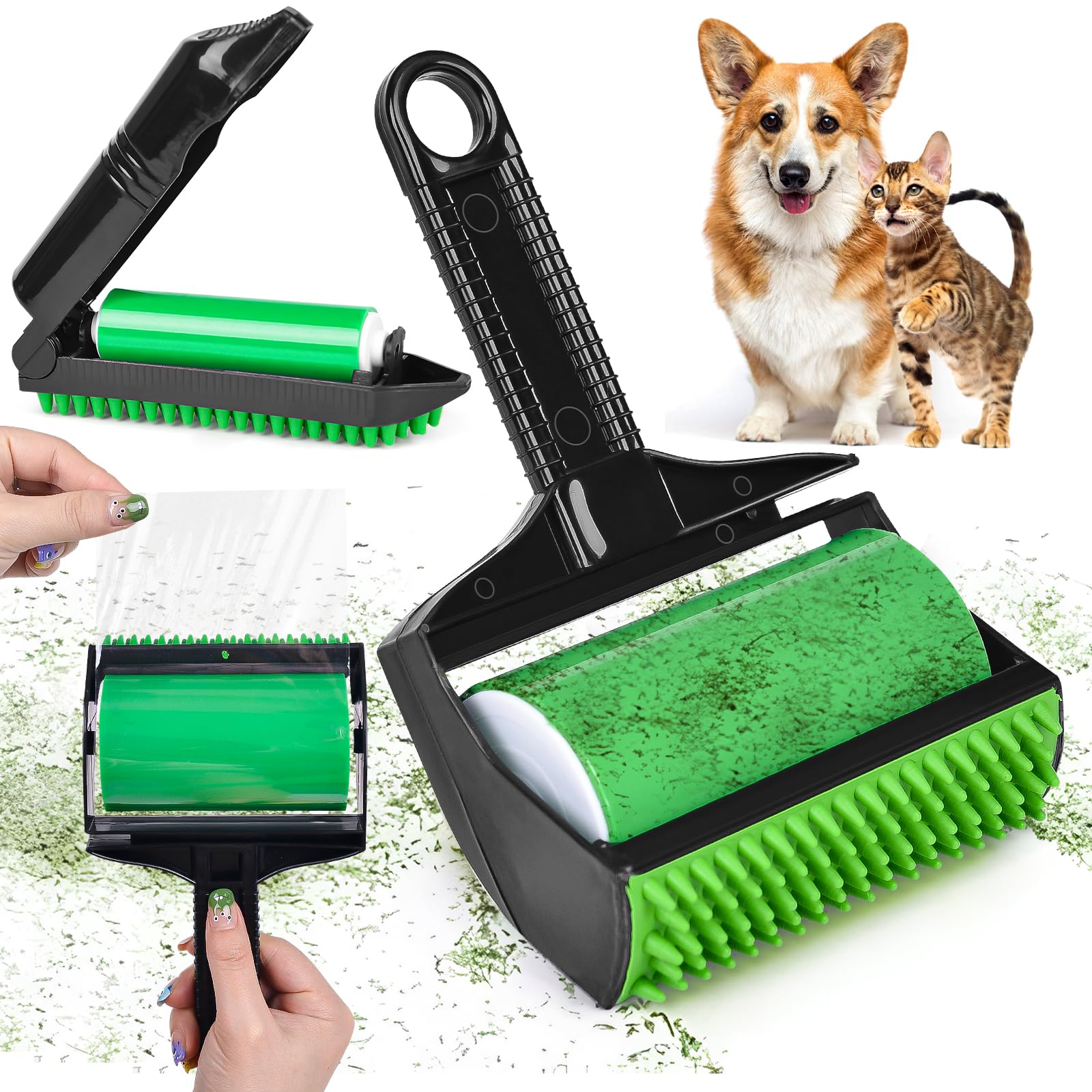 Stick It Roller, 2 unidades, cepillo para gatos con vapor, para eliminar el pelo de perro, rodillo de pelusa, reutilizable para pelo de animales, ropa, asientos de coche