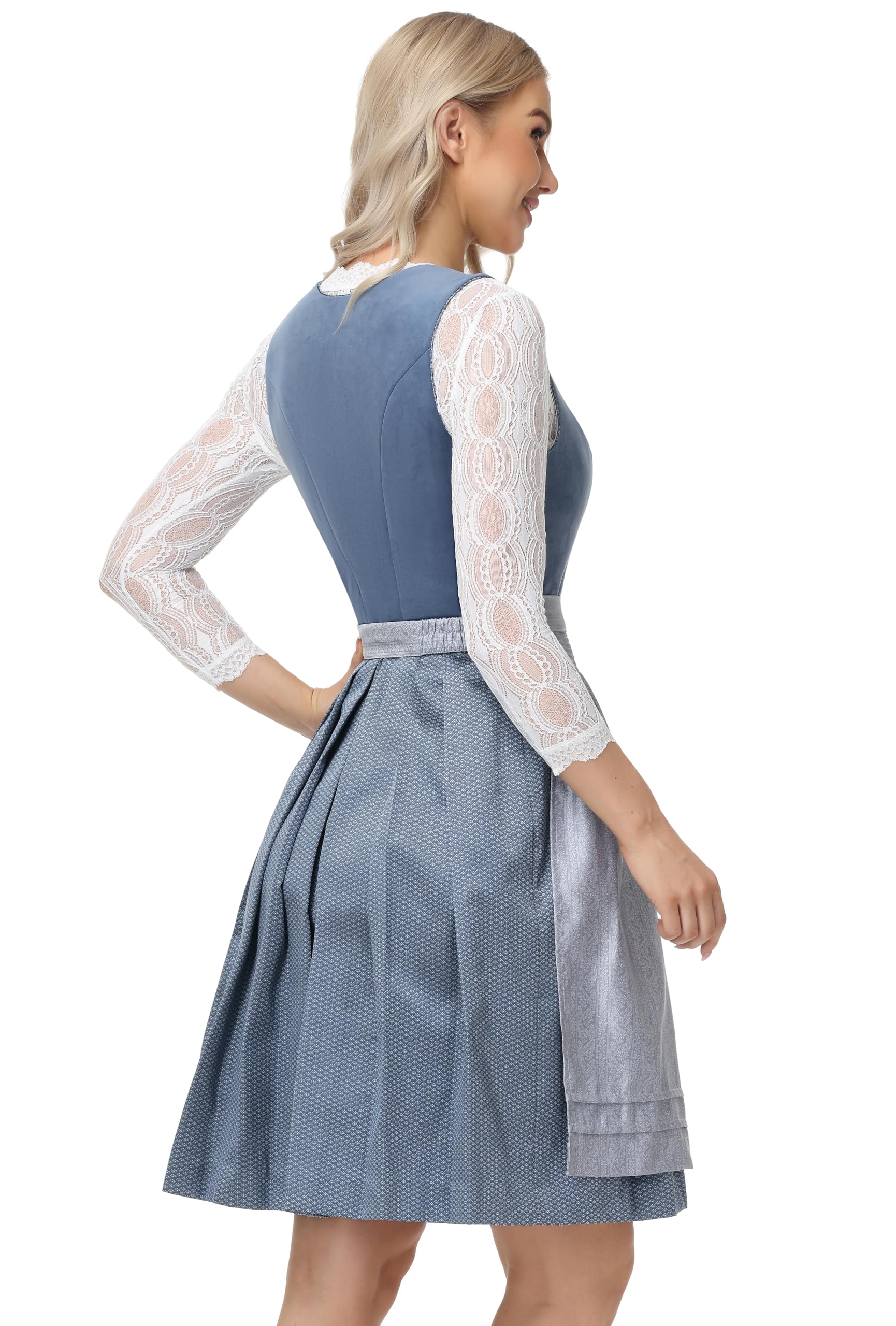 ELFIN Damen Midi Dirndl, Elegante Trachtenkleid, Samt Damen Dirndlkleid mit Plissee Schürze, Perfekt für Oktoberfest