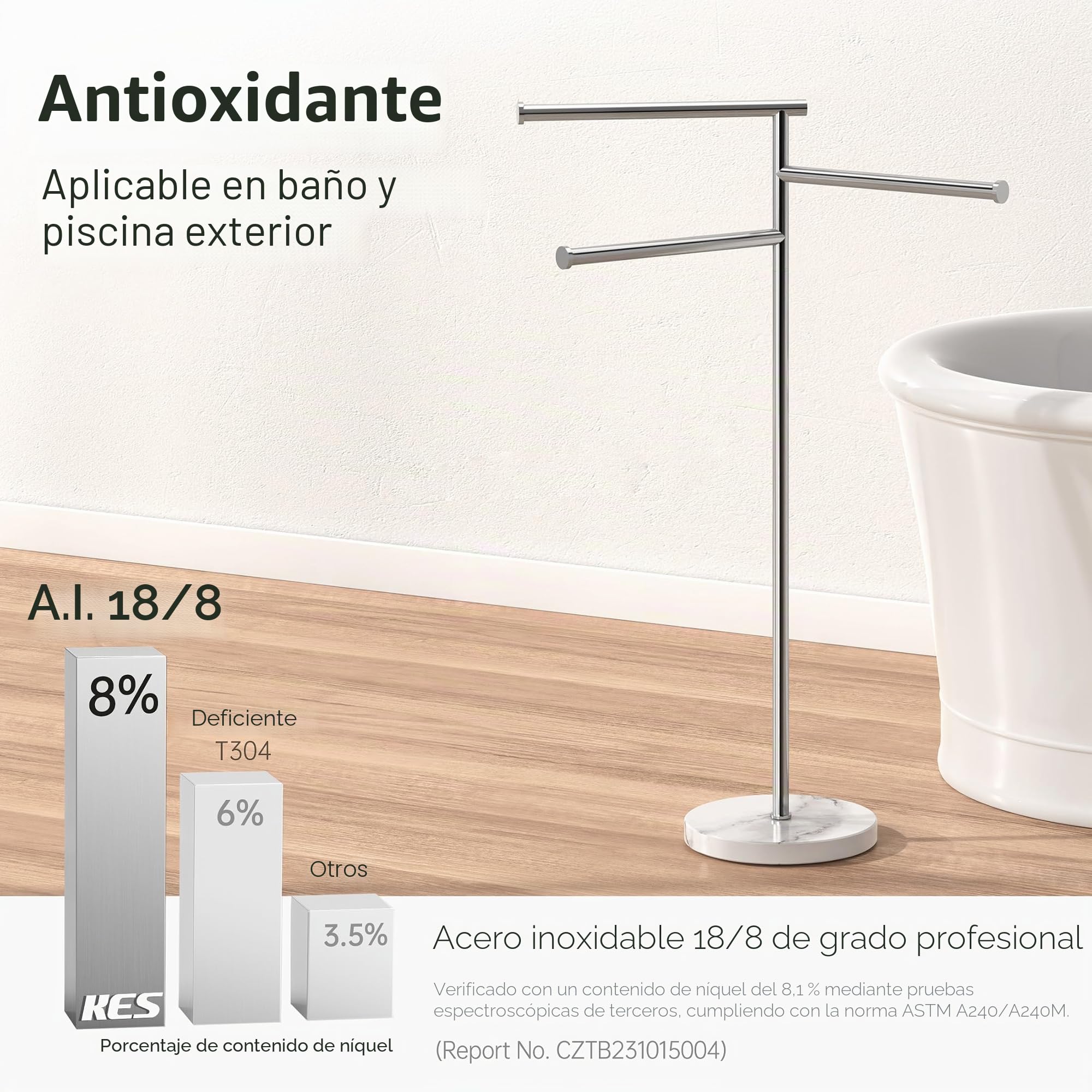 KES Toallero de Pie Barra Toallas Baño 3 Niveles Giratorio con Base Mármol Toalleros de Baño Pie Acero Inoxidable SUS304 Pulido, BTH219