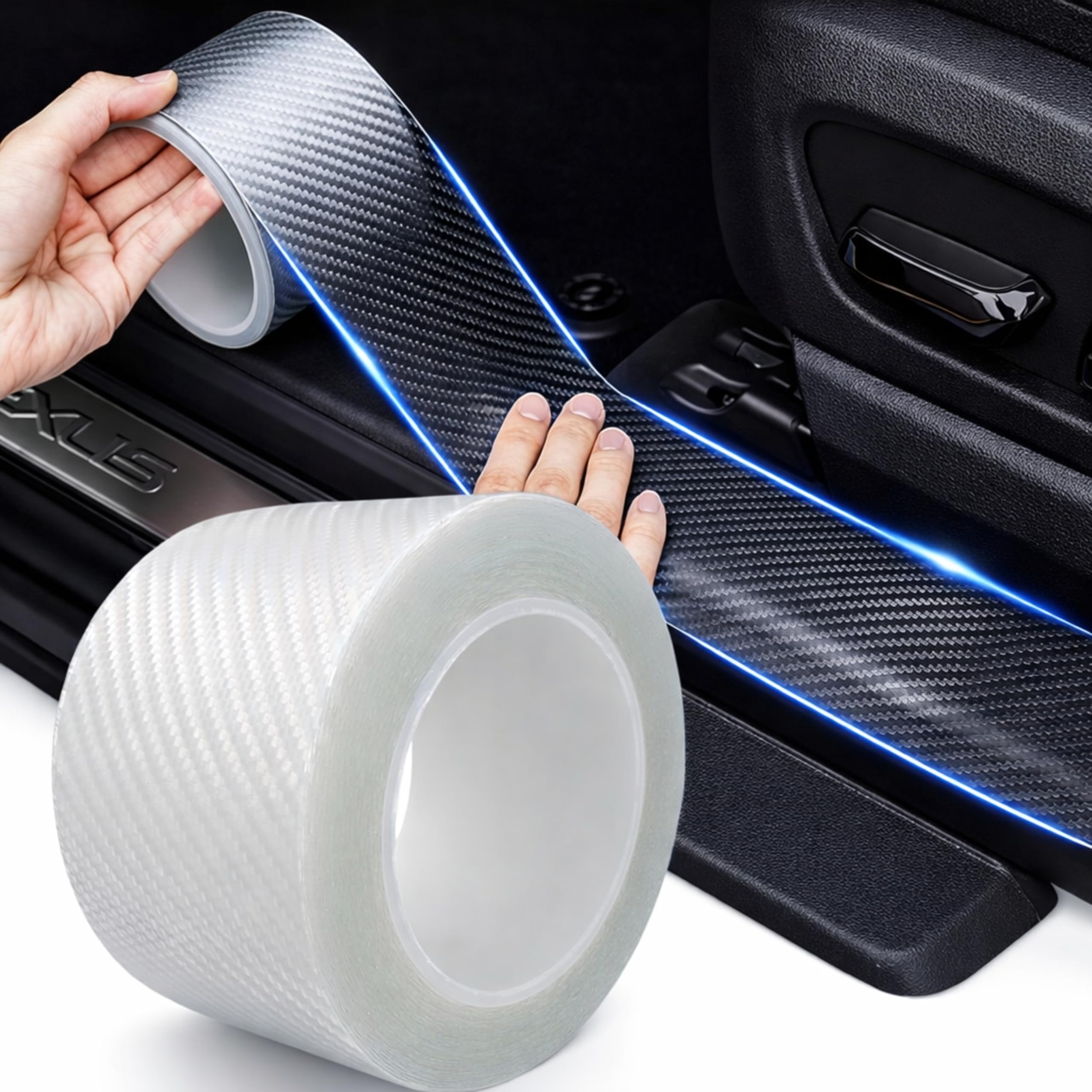 Car Door Edge Guard Protector Film 5CM x 5M Anti-Scratch Carbon Fiber Protection Tape for Door Sill, Bumper, Mirror, Boot & Edge Protection | Waterproof Invisible Car Scratch Protection Sticker-image-20