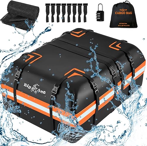 Big Ant Bolsa de carga para techo de automóvil de 20 pies cúbicos, bolsa de techo impermeable para todos los vehículos consin barra de bastidor,