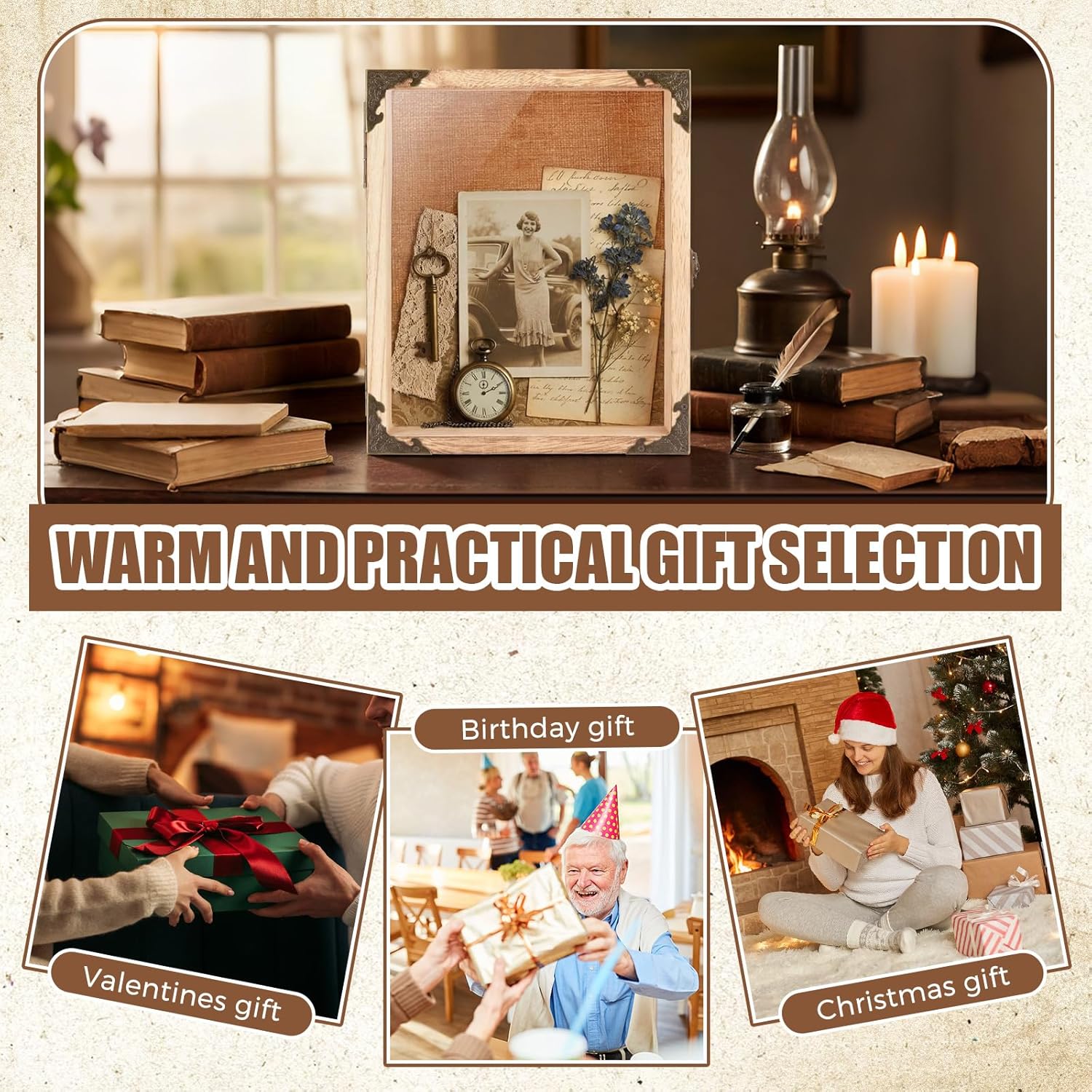 2 Pcs Shadow Boxes Display Cases Depth 4.7/4 in Shadow Box Frame with Cork Board Backing Rustic Burnt Wood Box for Flowers Bouquet Wedding Picture Photo and Keepsake 11 x 14, 10 x 8 Inches