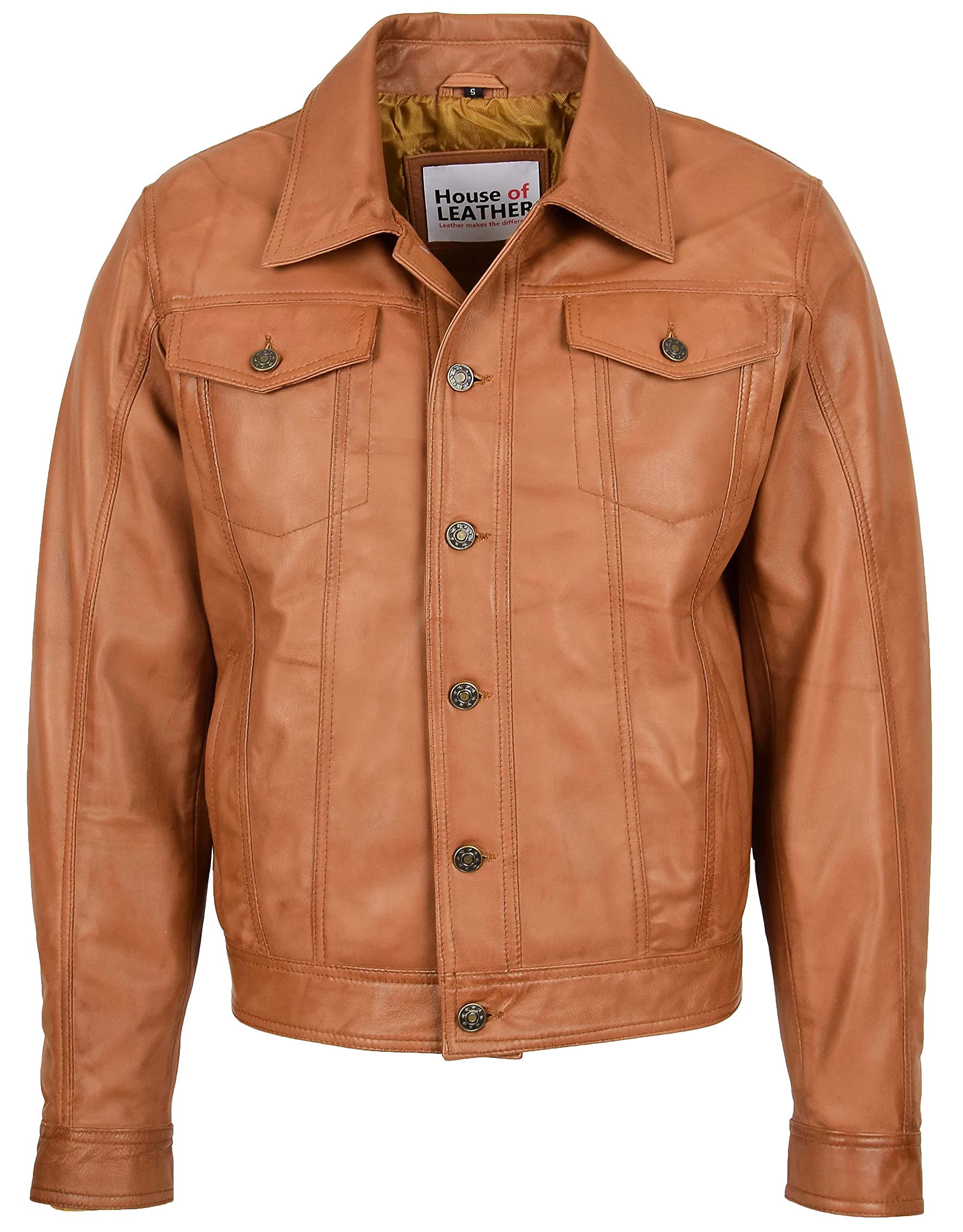 House of Leather Men's Trucker Jacket - Tan - Size L