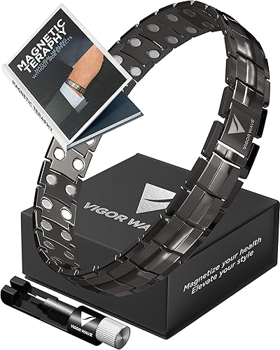 Miniatura 1 de Vigor Wave Pulsera magnética de titanio para hombre, pulsera magnética única de fuerza 2X para aliviar el dolor y mejorar la circulación +