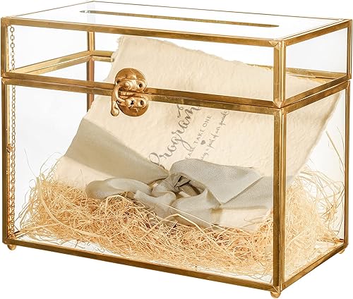 Miniatura 1 de NCYP Caja para tarjetas de boda con ranura, 9.8 x 5.6 x 7.7 pulgadas, caja sobre de vidrio dorada para recepción de fiesta de cumpleaños, centro de