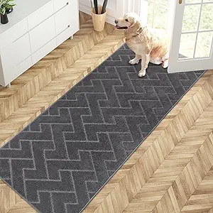 PURRUGS Dirt Trapping Door Mat 32" x 70", Non-Slip Machine Washable Entry Rug, Shoe Scraper, Dog Doormat, Super Absorbent Welcome Mat for Front & Back Door, Muddy Wet Shoes & Paws, Grey