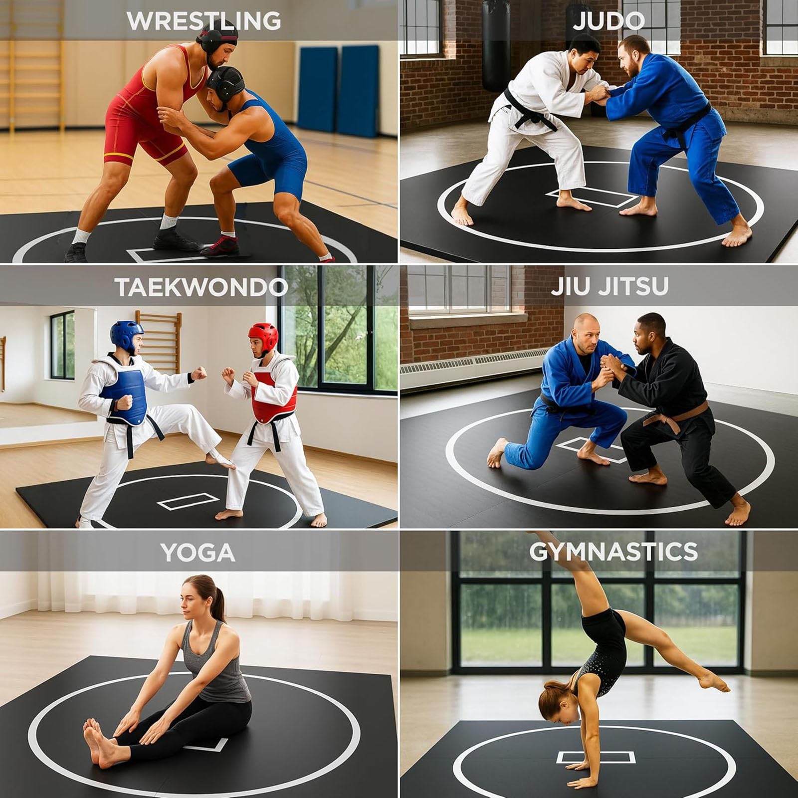 Ringer und Kampfsportmatte für Zuhause, Schwarz Robuste, Judo und Jiu Jitsu Matte Ideal, für BJJ & MMA Training Rollbares Design Geeignet, für Grappling, Kampfsport, Boxen & Judo