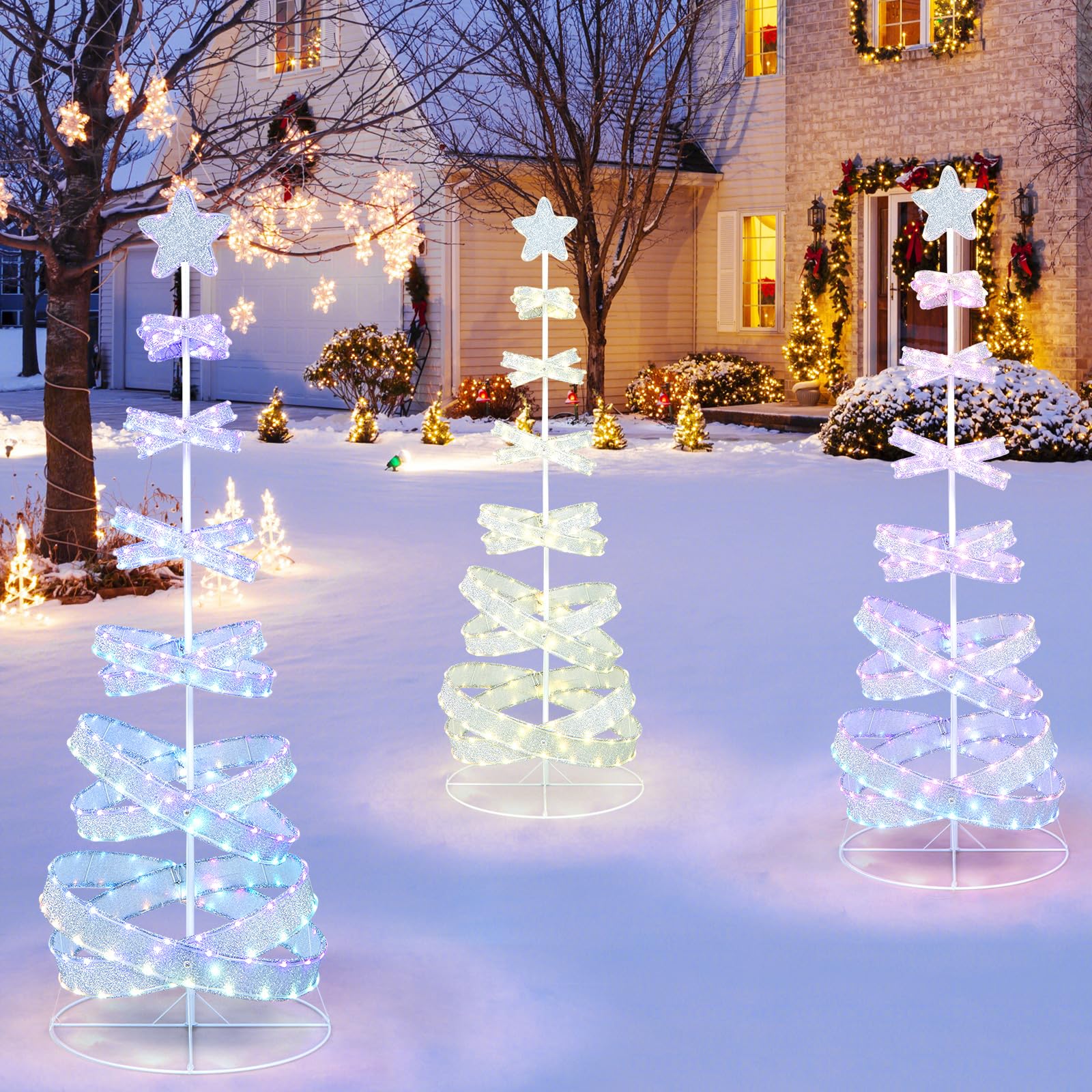GOPLUS Sapin de Noël Lumineux 210CM Spirale pré-illuminé, Arbre Artificiel LED Blanc avec 341 lumières, 34 Modes d'Eclairage, Décoration de Noël en Intérieur et Extérieur