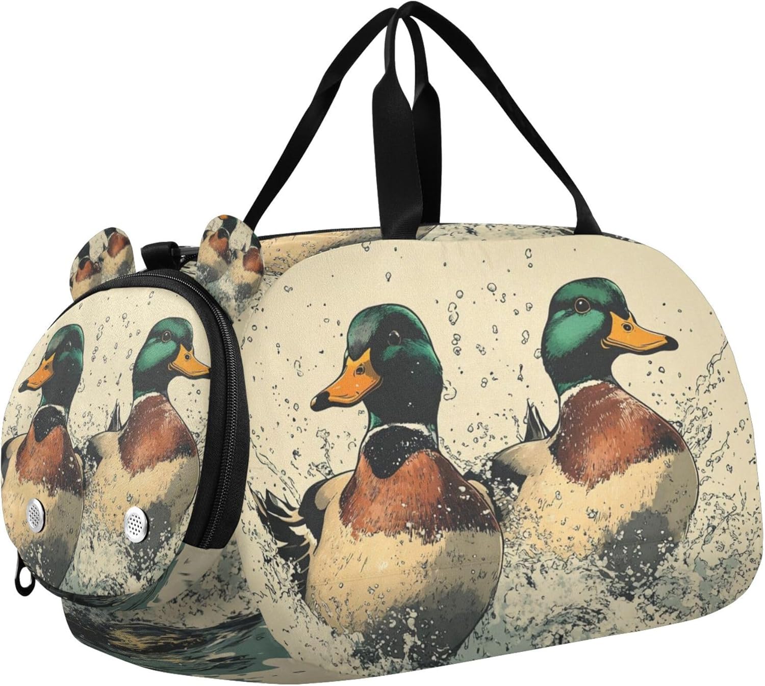 Vintage Green Duck Duffle Bag for Toddler Girls Boys, Gym Sports Bag with Shoe Compartments, Kids Travel Overnight Weekender Shoulder Bag