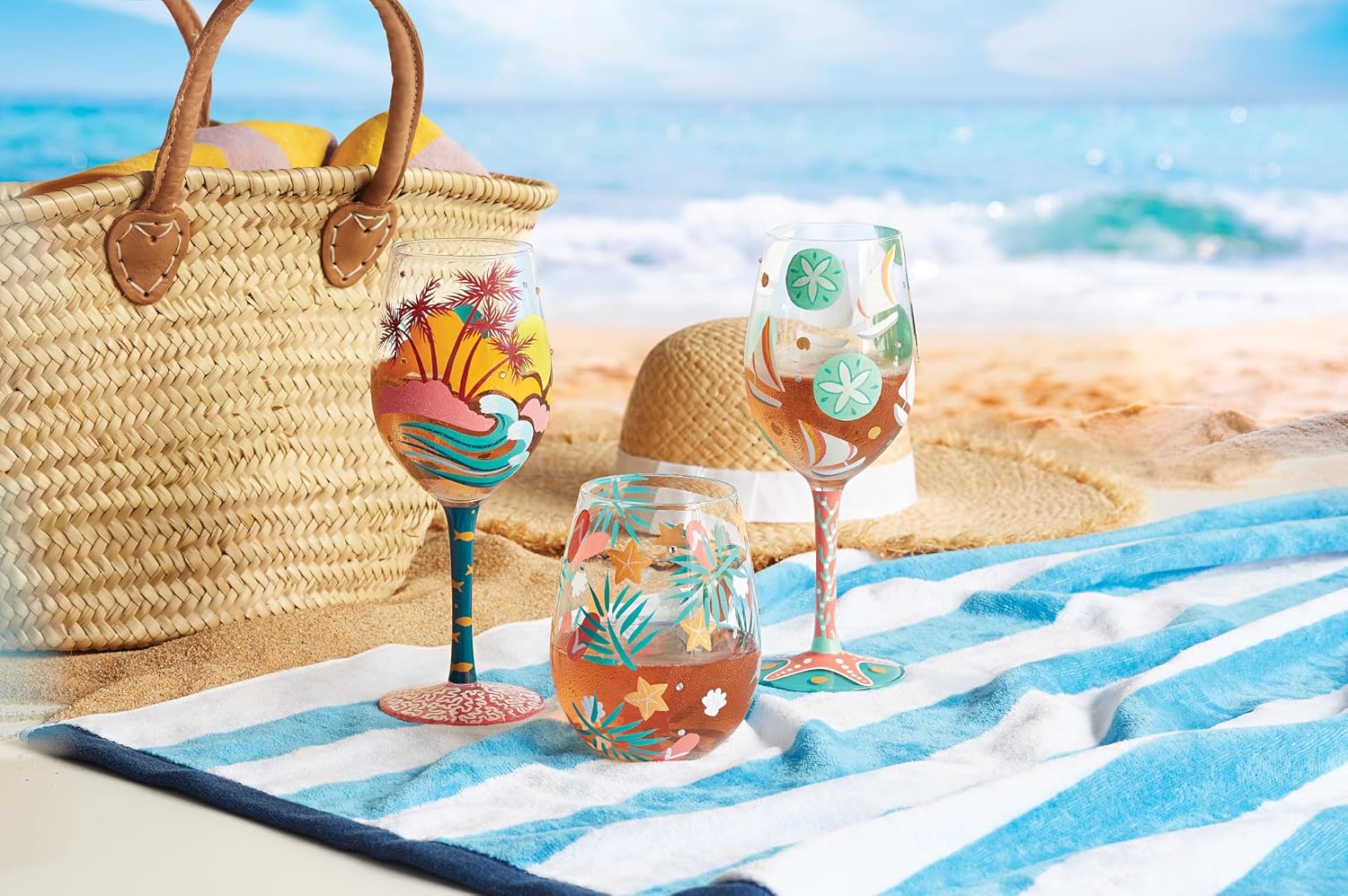 Enesco Lolita Designs Sailboats and Sand Dollars Hand-Painted Artisan Wine Glass, 15 Ounce, Multicolor - Image 8