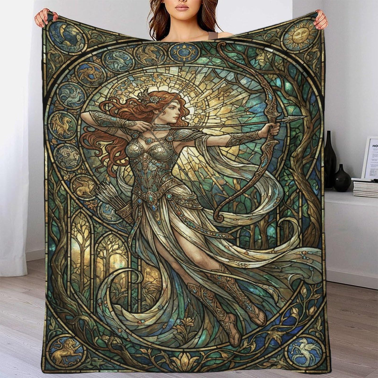 H3B8U2Y5 Art Nouveau Mucha Artemis for Flannel Throw Blanket, Couch TV Time