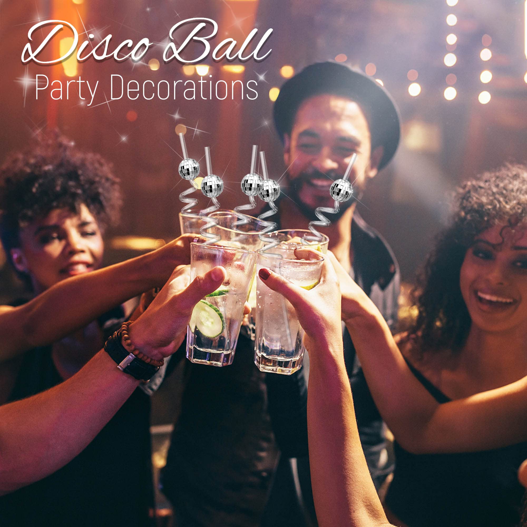 YIQXKOUY 20-Pack Disco Ball Straws – 70s Themed Party Decor, Mini Mirror Ball Drinking Straws For Cocktails, Weddings, Birthdays & Holidays