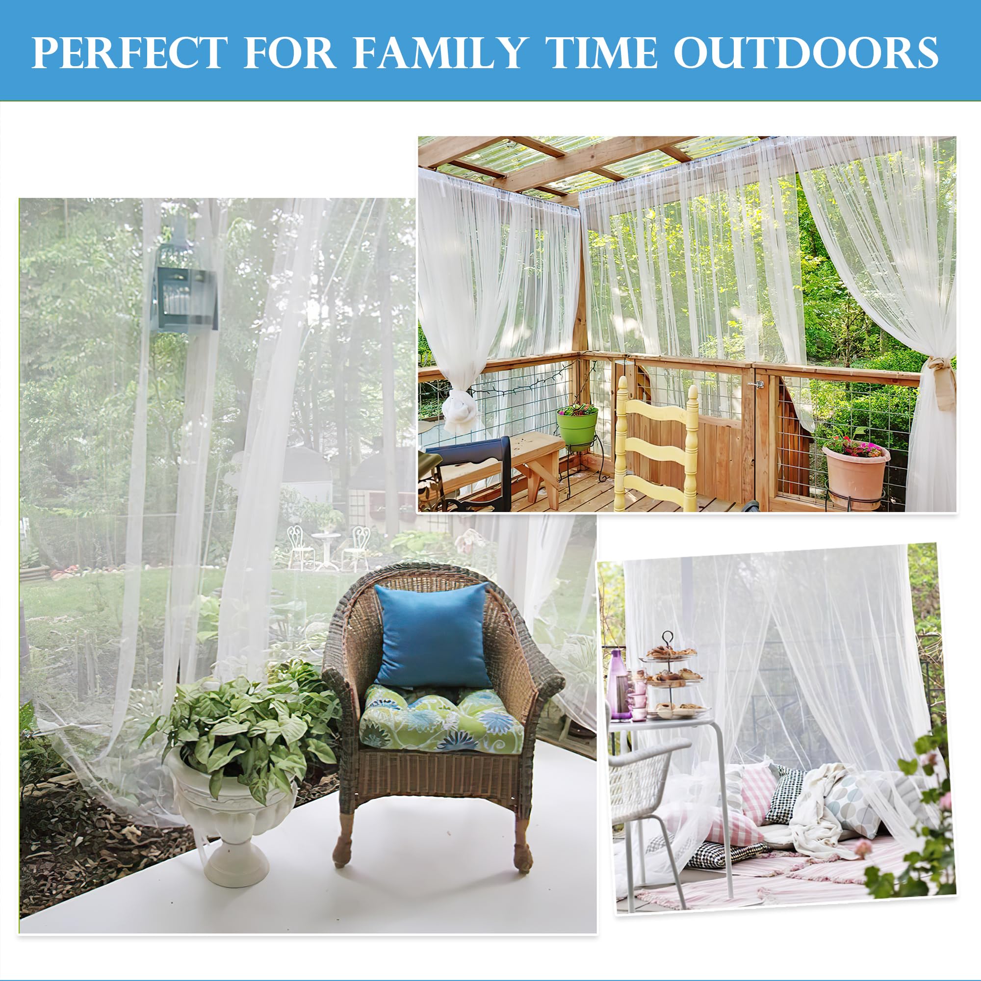 PONY DANCE Moskitonetz Outdoor Vorhang Weiß 2er Set Outdoorvorhänge H 249 x B 150 cm Pavillon Vorhang mit Stangedurchzug DIY Verstellbare Outdoor Gardinen für Terrasse