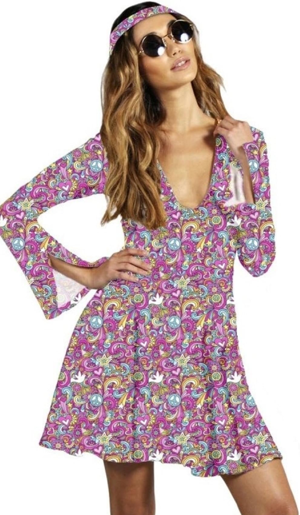 60s 70s Hippy Chick Lady Costume Psychedelic Hippie Fancy Dress Outfit (8)