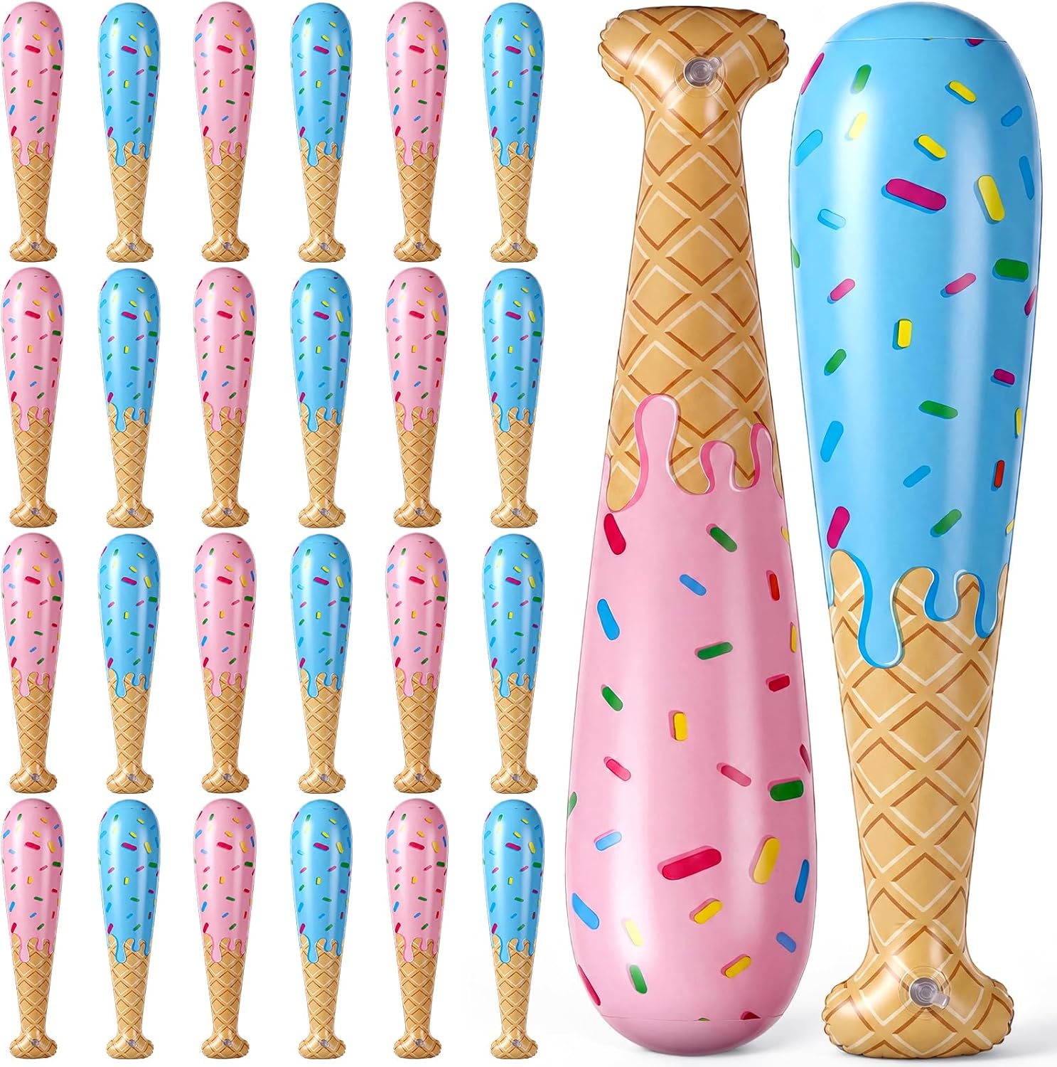 Halloscume 24 Pcs Ice Cream Inflatable Baseball Bats Bulk 20 Inch Pink and Blue Drizzle Inflatable Bats Baseball Party Favors for Summer Dessert Beach Birthday Party Supplies Decorations