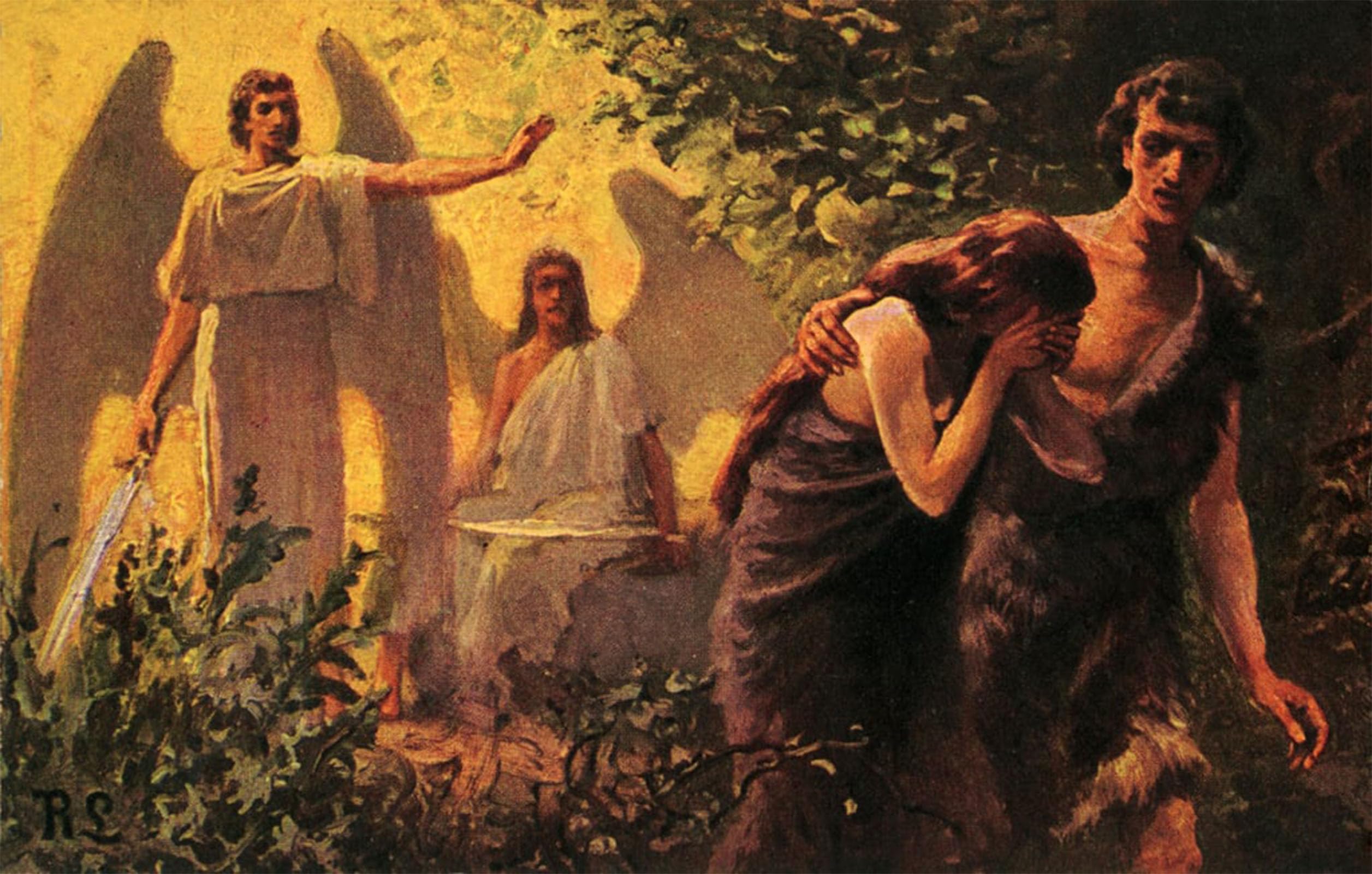 Artxlxxbn No Frame Famous Painting Canvas Artwork Graffiti Print Adam And Eve Cast Out Of Garden Of Eden Bible By Anton Robert Leinweber Portrait Canvas Image For Home Decor 60X90cm