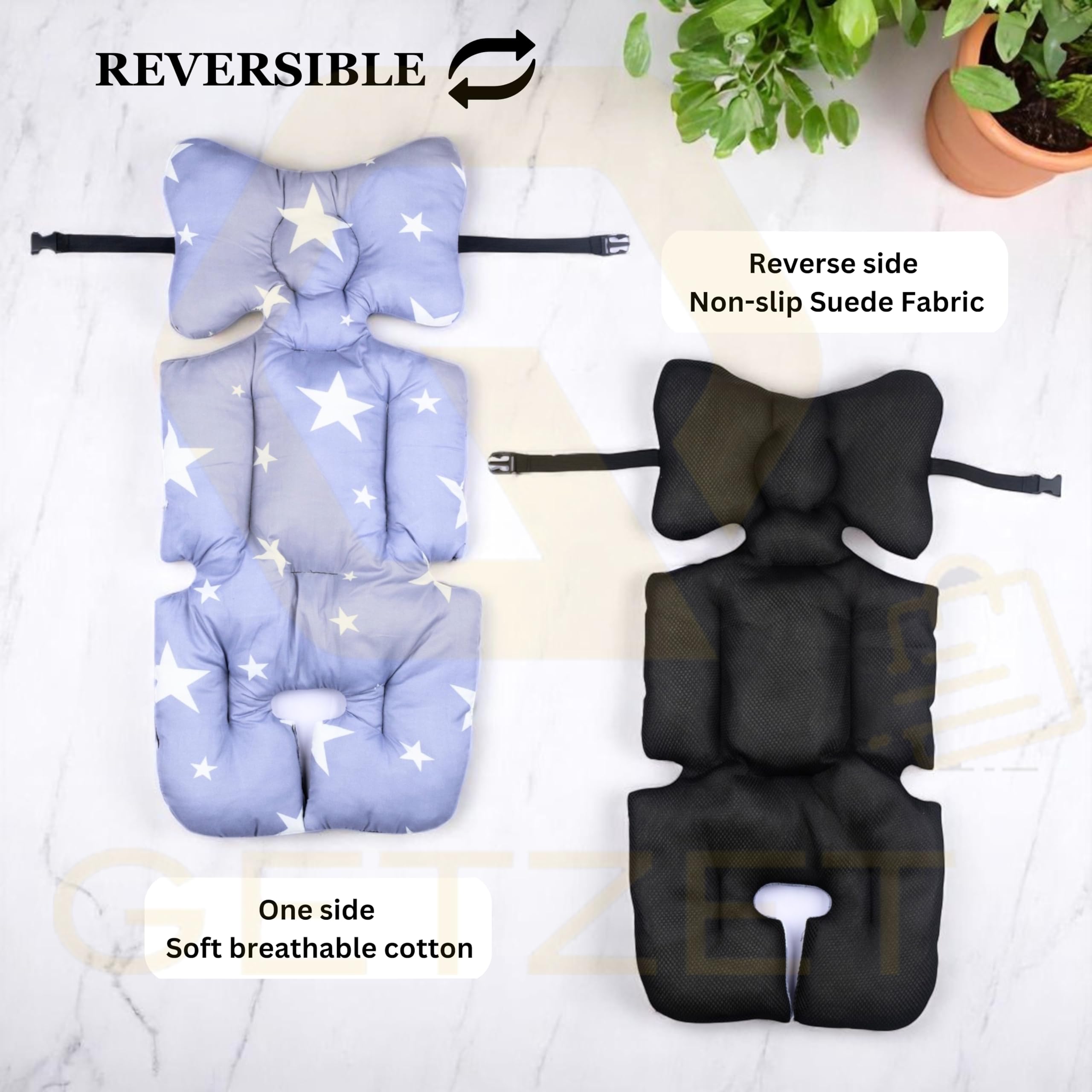 GETZET Baby Stroller Seat Liner, Toddler Seat Stroller Accessories, Cushion Pad Soft Pillow And Breathable Reverse Side Non - Slip Suede Fabric, Cotton, Cooling Pram Chair Comfortable Seat Pad Back Support Mat Liners. 2