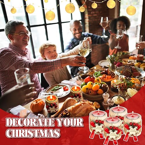 Miniatura 6 de Paquete de 18 velas de Navidad para regalo a granel con portavelas de madera, candelabros de mesa de Navidad, candelabros votivos con caja de regalo