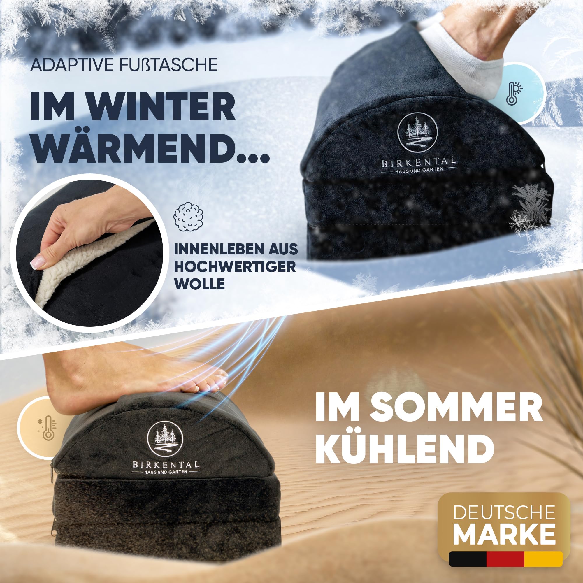 Birkental Fußstütze Schreibtisch – (TESTSIEGER) 3 Fach höhenverstellbar mit flauschiger Fußtasche-Ergonomisch höhenverstellbare, rutschfeste Fußablage–Büro und Schreibtisch Zubehör-Fußbank Fußhocker