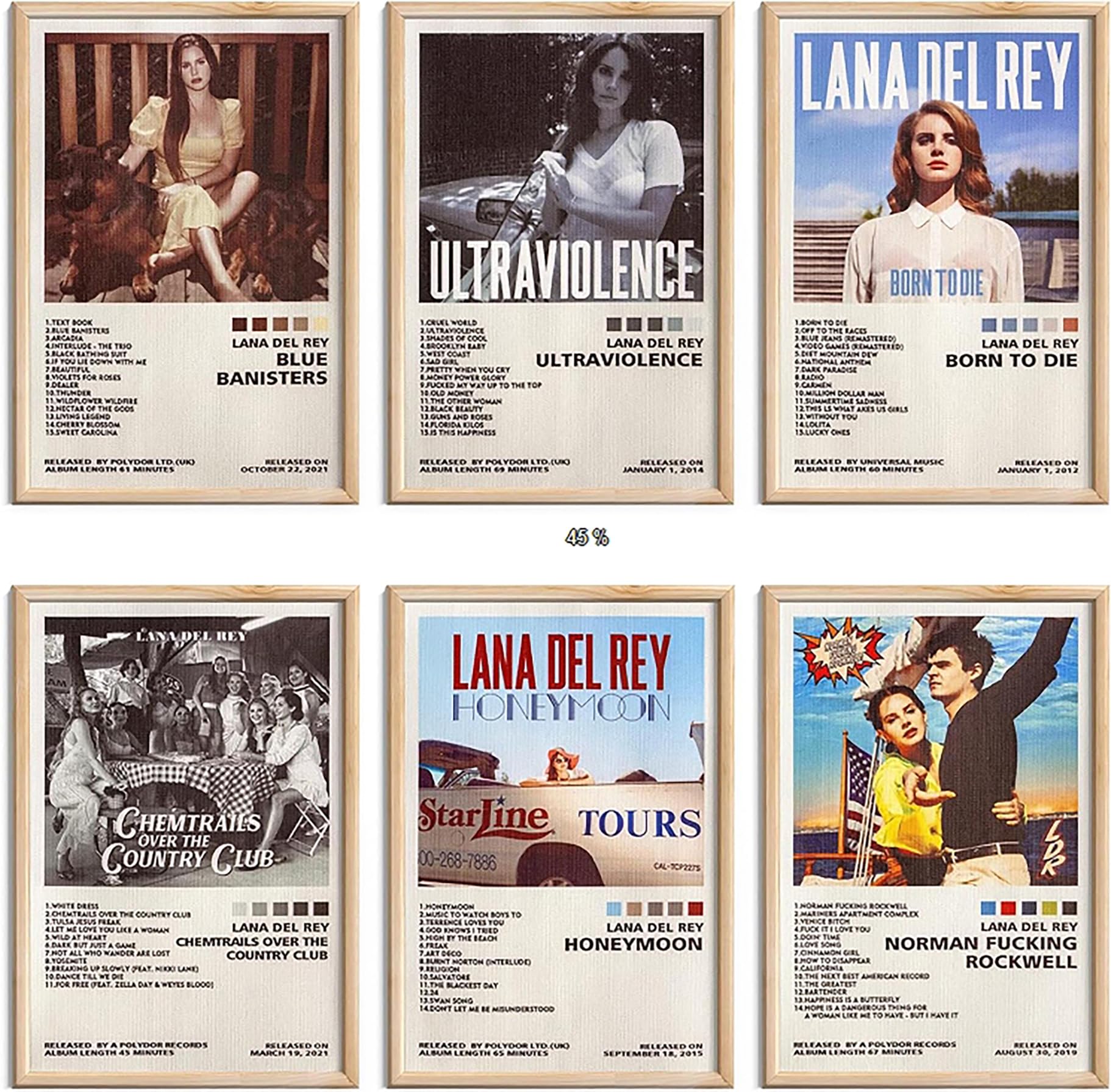 ART·ZONE Lana Del Rey Poster (9 Pz 8x12 Pollici) - Copertina Album, Stampe Musicali Senza Cornice, Arte Murale per Decorazione Della Stanza - Bjork Record per Wall Aesthetic : A ART·ZONE