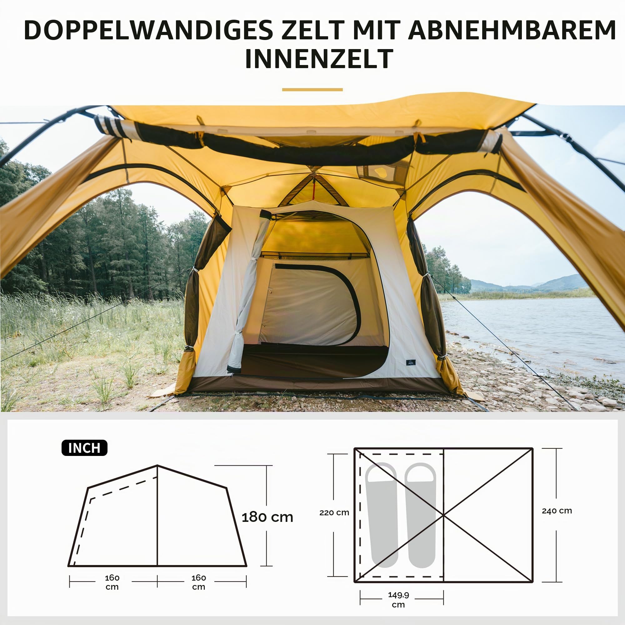 Naturehike Campingzelt 2-4 & 3-6 Personen Thermozelt Hot Tent mit Herdwagenheber PU3000mm UPF50+ mit Ofen 4 Jahreszeiten Familien Wasserdicht Vorzelt Pavillon für Rucksackreisen, Camping, Wandern
