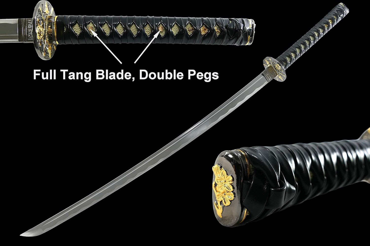 Amazon Com Makoto Handmade Gold Skull Black Sharp Katana Samurai Sword 40 Golden Embossed Leatherette Wrapped Scabbard Shoulder Straps Sports Outdoors