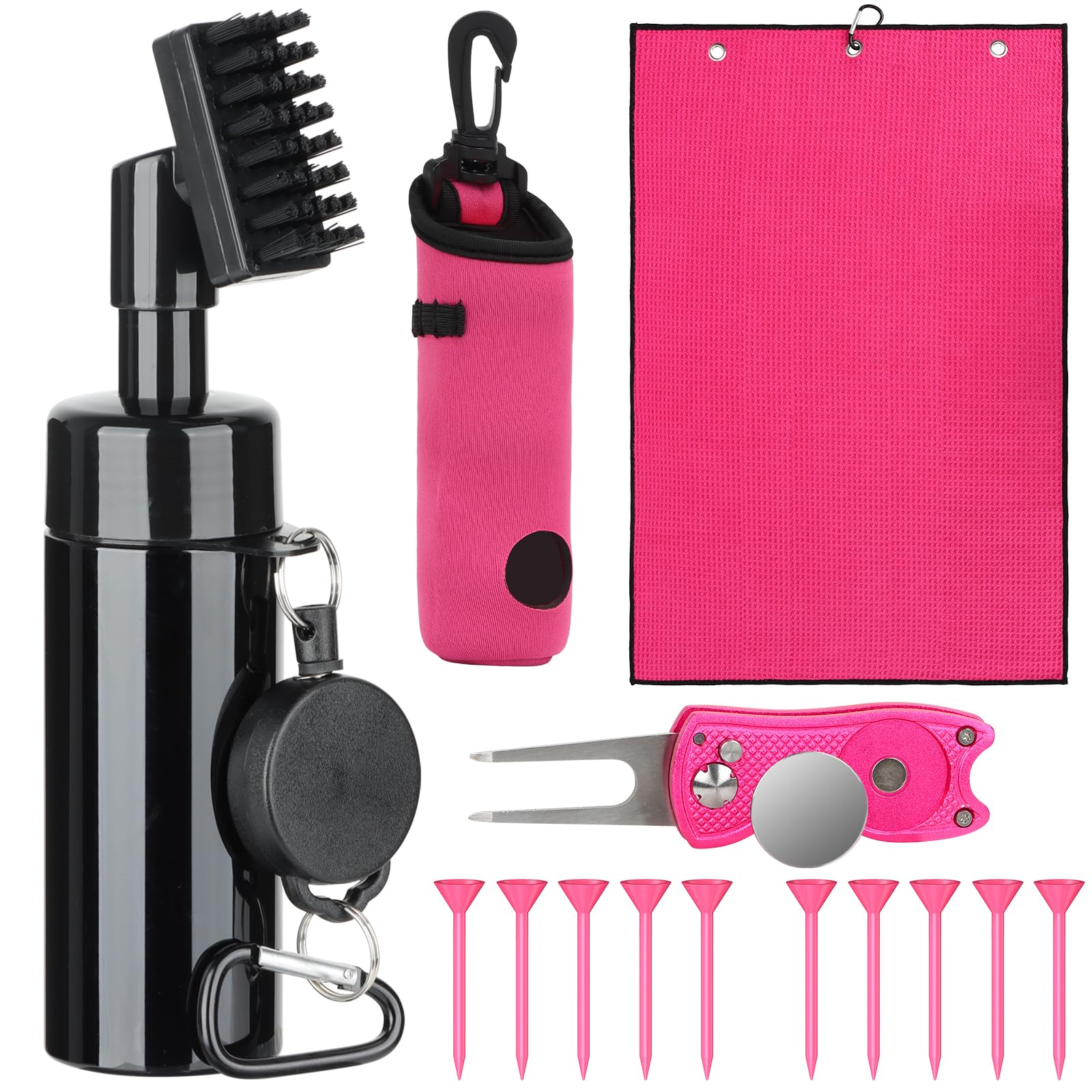 Golf Club Cleaning Kit,Golf Accessories,Golf Cleaning Kit with Golf Club Cleaner Water Brush,Towel,Divot Repair Tool,Groove Sharpener,Golf Ball Alignment Complete Golf Kit
