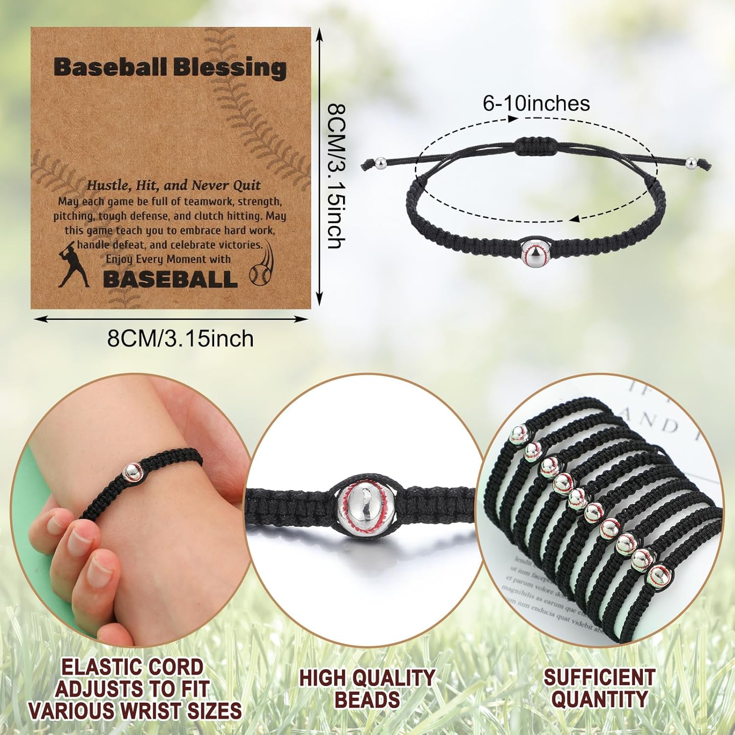 15 Sets Baseball Bracelets Gift Adjustable Braided Baseball Bracelets with Blessing Cards Teams - Image 2