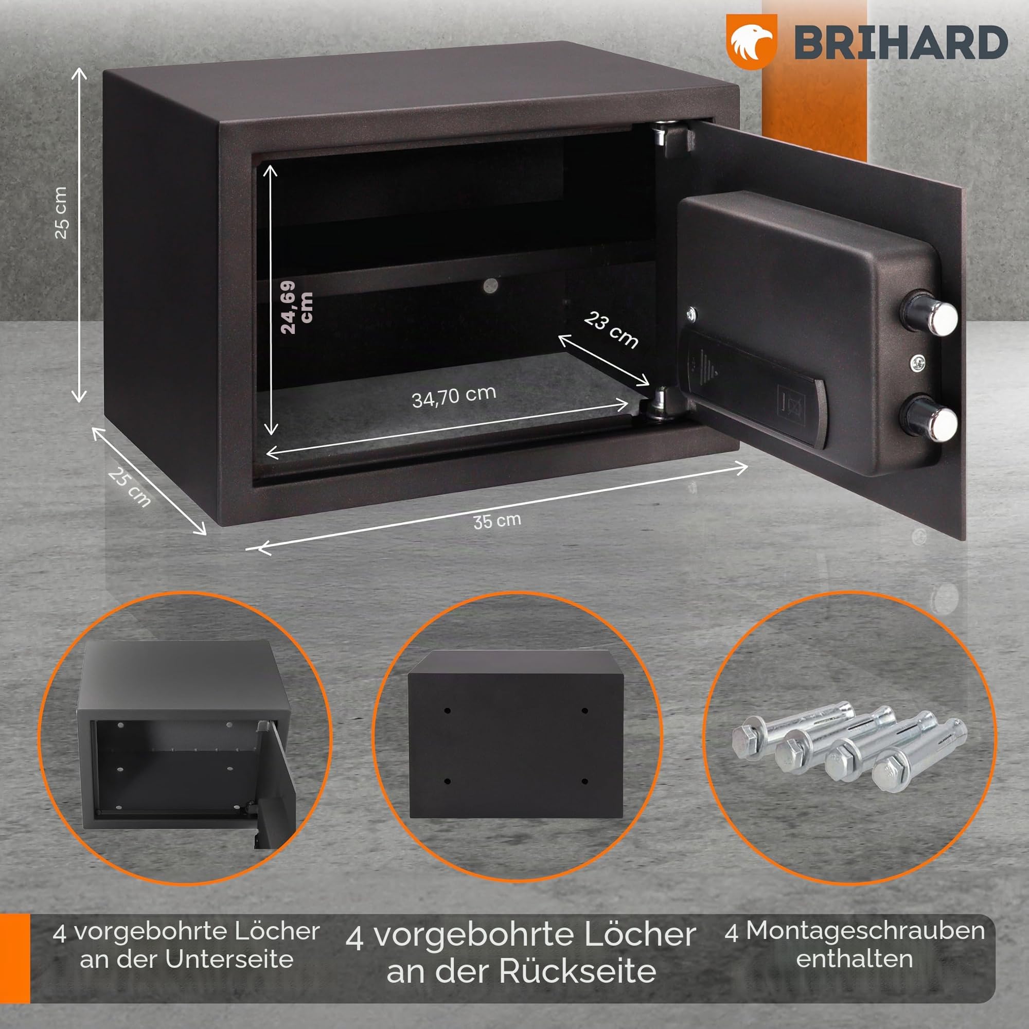 Biometrischer Safe E14602B – 2-in-1 Digitale Tastatur und Fingerabdruck – Home Tresor 25 cm x 35 cm x 25 cm (H x B x T) – Anti-Bump Lock elektronische Sicherheitsbox – LED-Anzeigen –