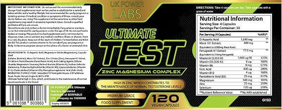 Testosterone Supplements for Men High in Crucial Vitamins Zinc, Magnesium and D - UK Power Labs -