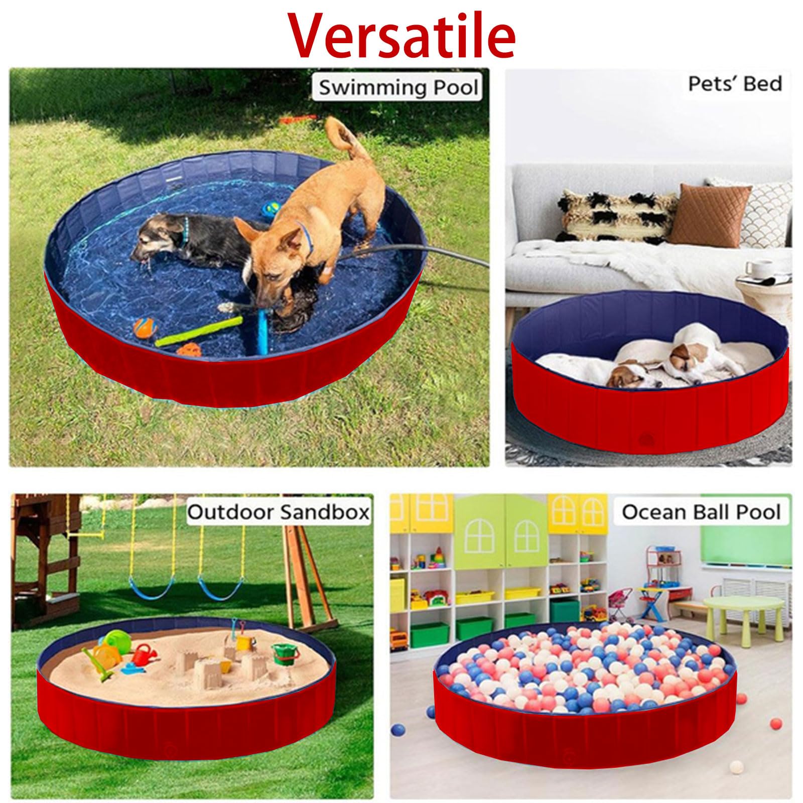 Faltbare Hundepool,Hundeplanschbecken,60x20cm Schwimmbecken,Haustier Schwimmbecken,rutschfest Tragbar PVC Swimmingpool,Rot